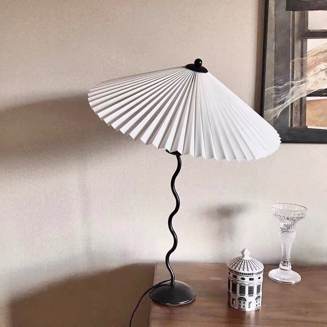 Squiggle Table Lamp | Nordic Style Metal & Fabric | Black with Beige Shade