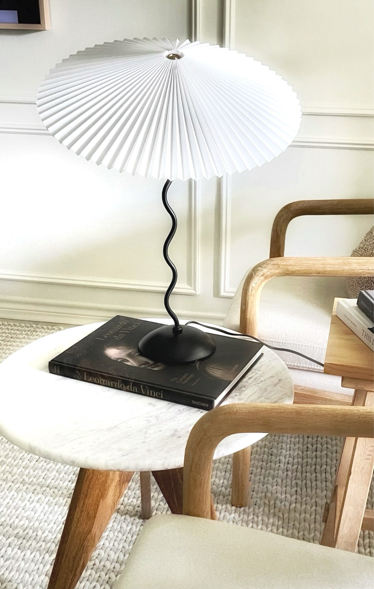 Squiggle Table Lamp | Nordic Style Metal & Fabric | Black with Beige Shade