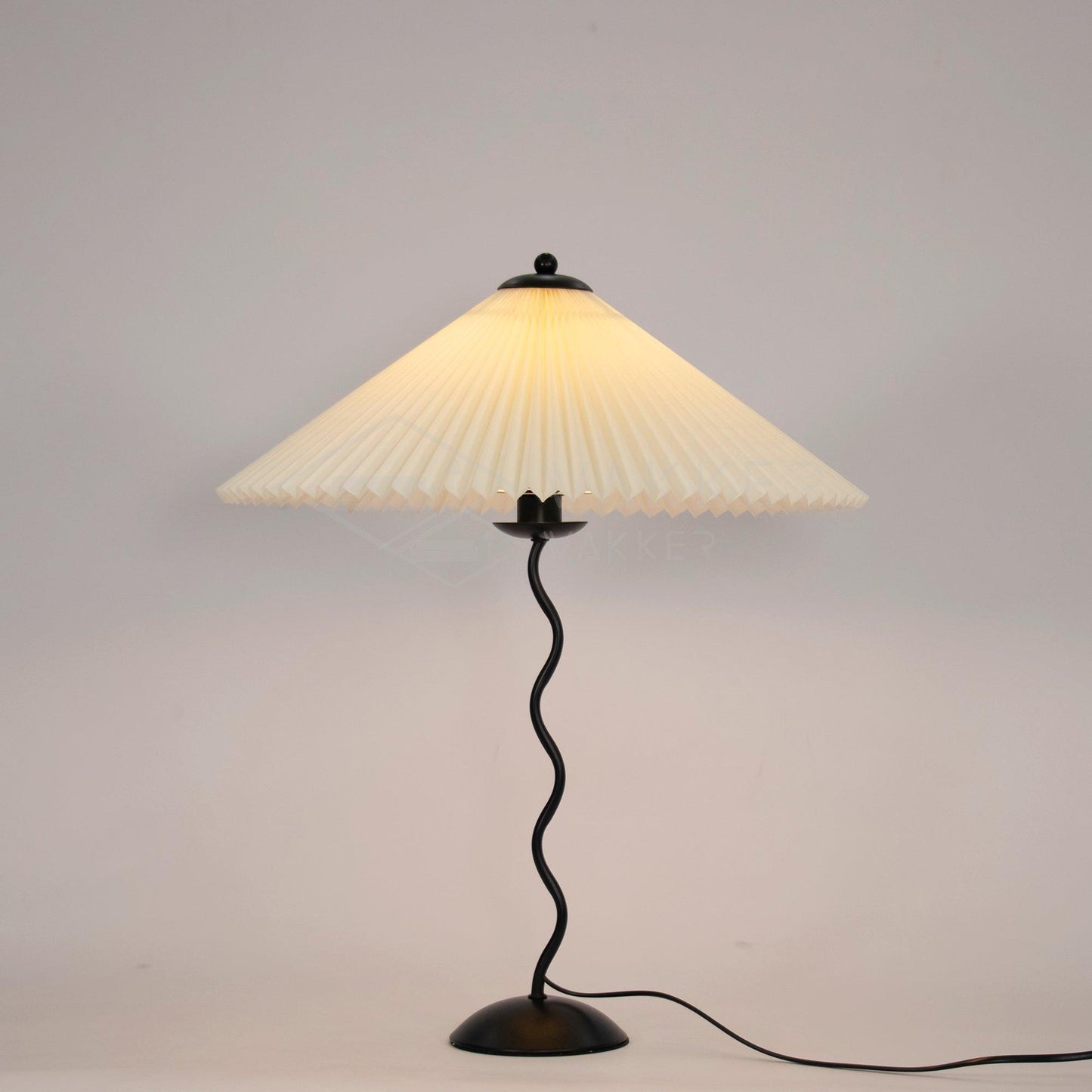 Squiggle Table Lamp | Nordic Style Metal & Fabric | Black with Beige Shade