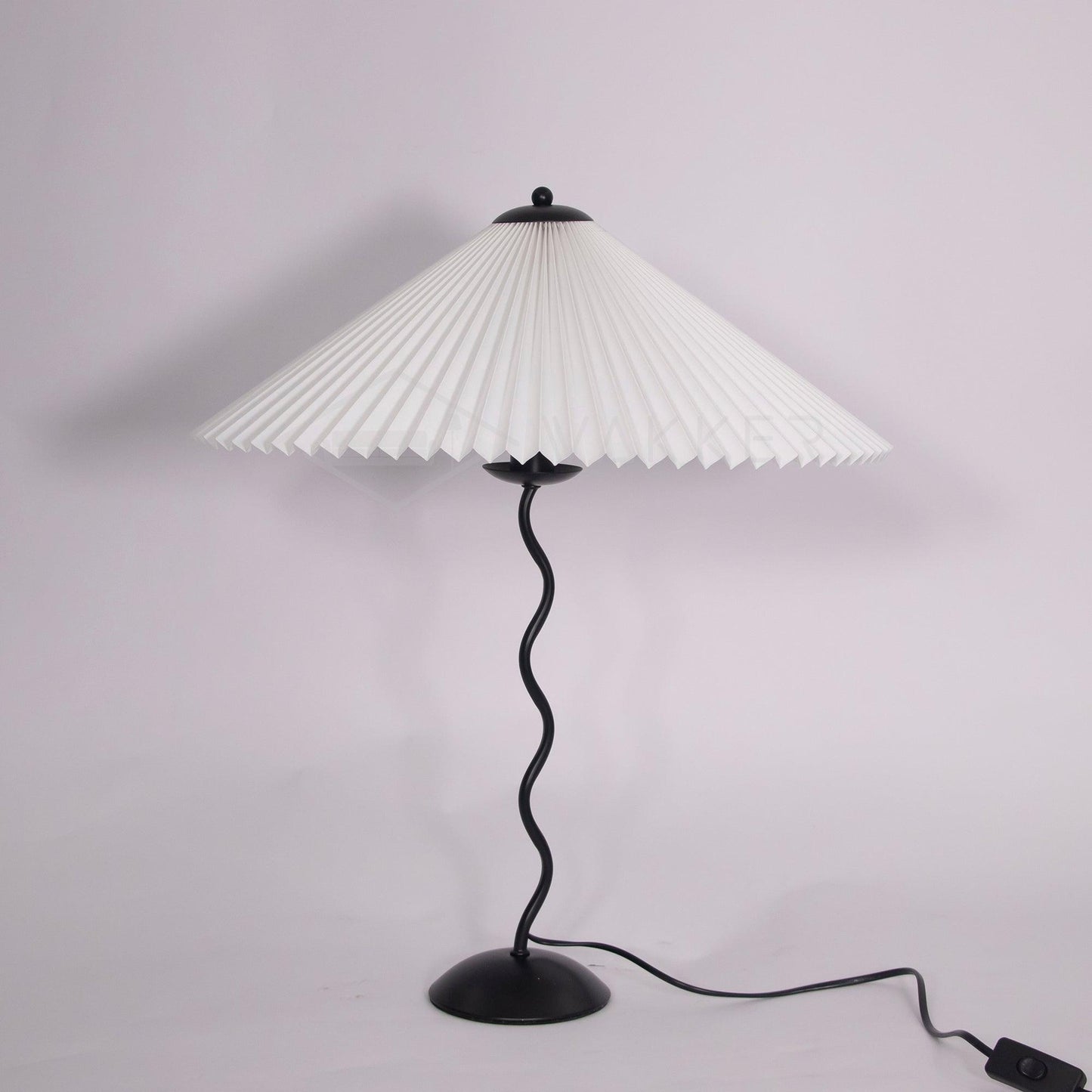 Squiggle Table Lamp | Nordic Style Metal & Fabric | Black with Beige Shade