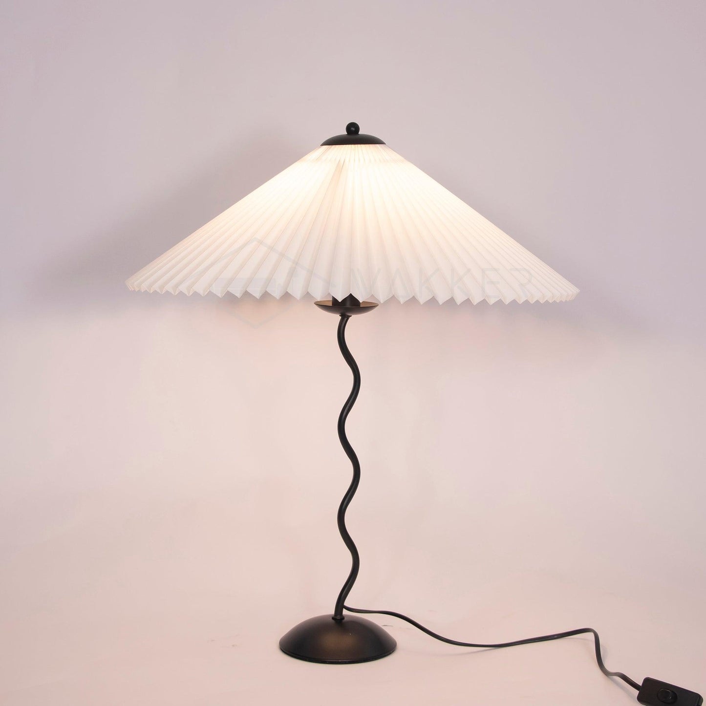 Squiggle Table Lamp | Nordic Style Metal & Fabric | Black with Beige Shade