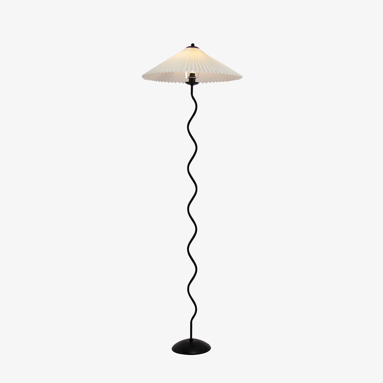 Squiggle Floor Lamp | Black Metal & White Fabric Shade | 150cm