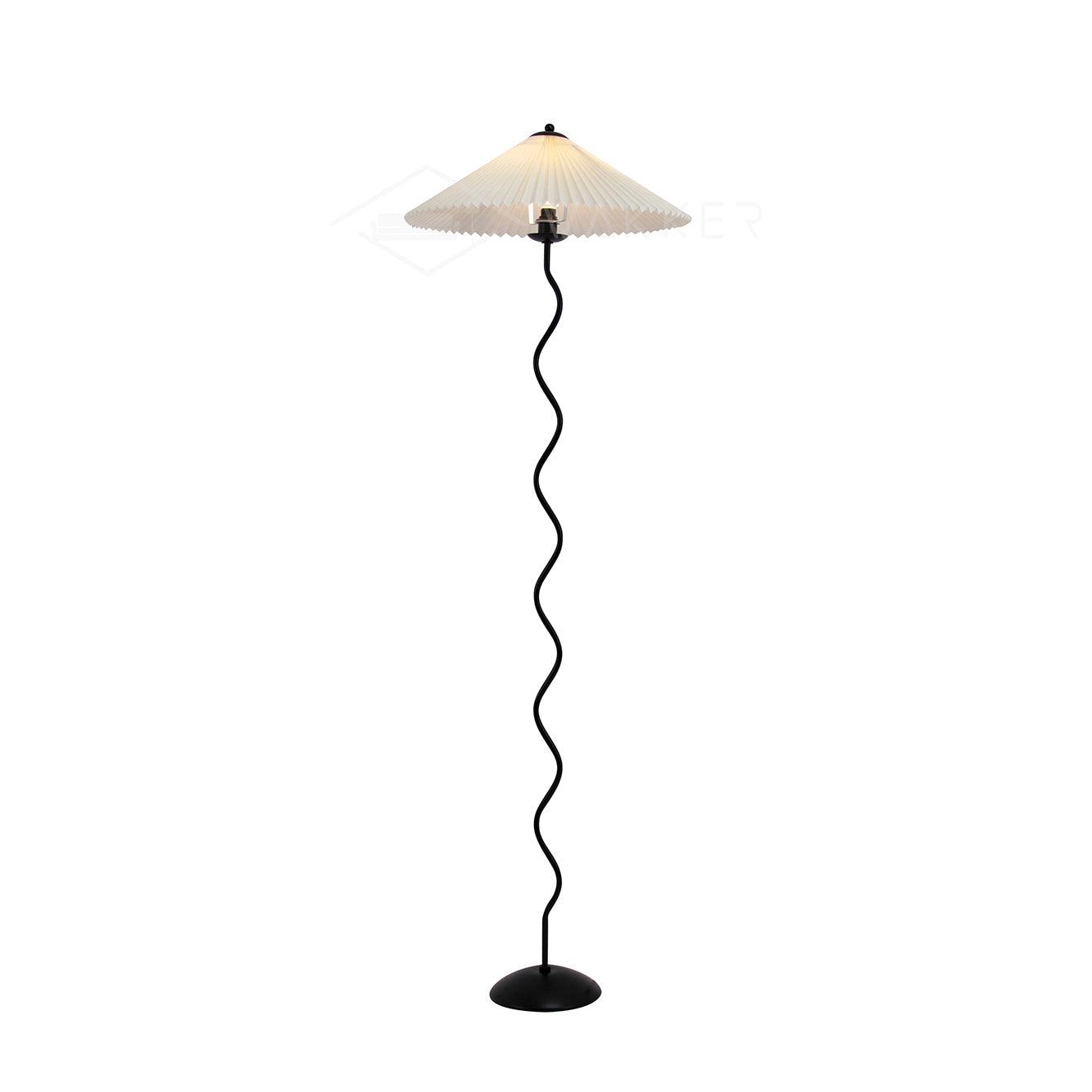 Squiggle Floor Lamp | Black Metal & White Fabric Shade | 150cm