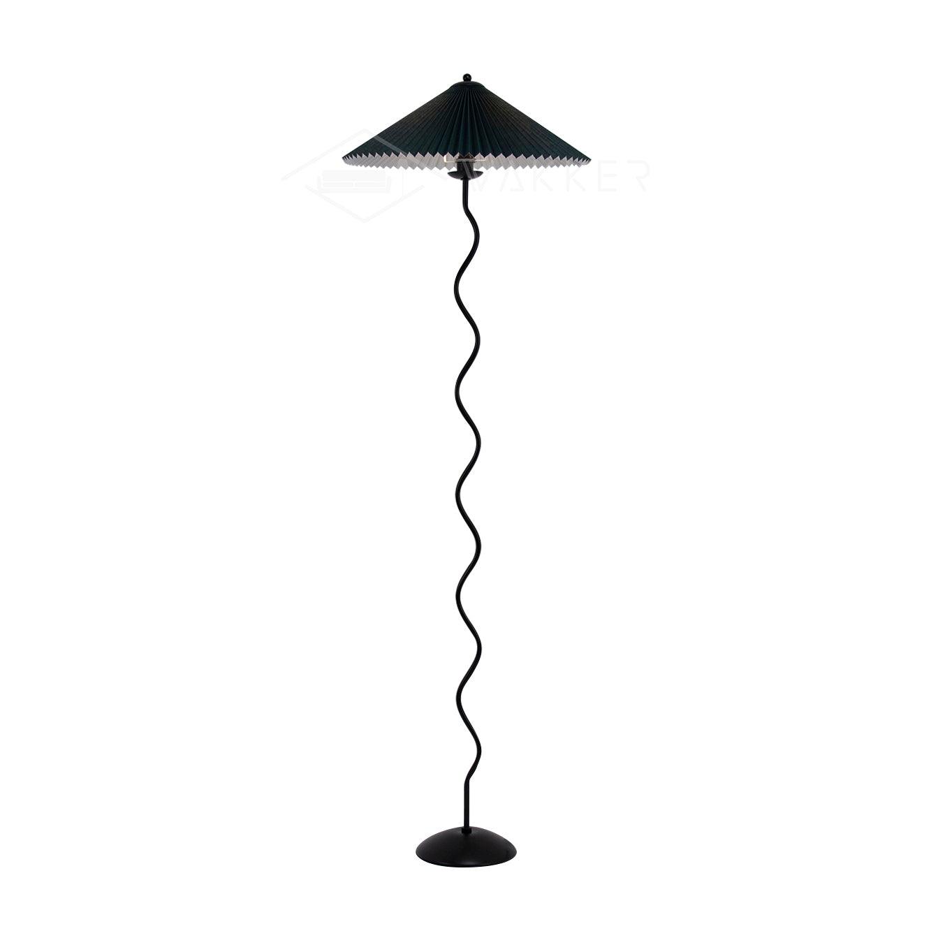 Squiggle Floor Lamp | Black Metal & White Fabric Shade | 150cm