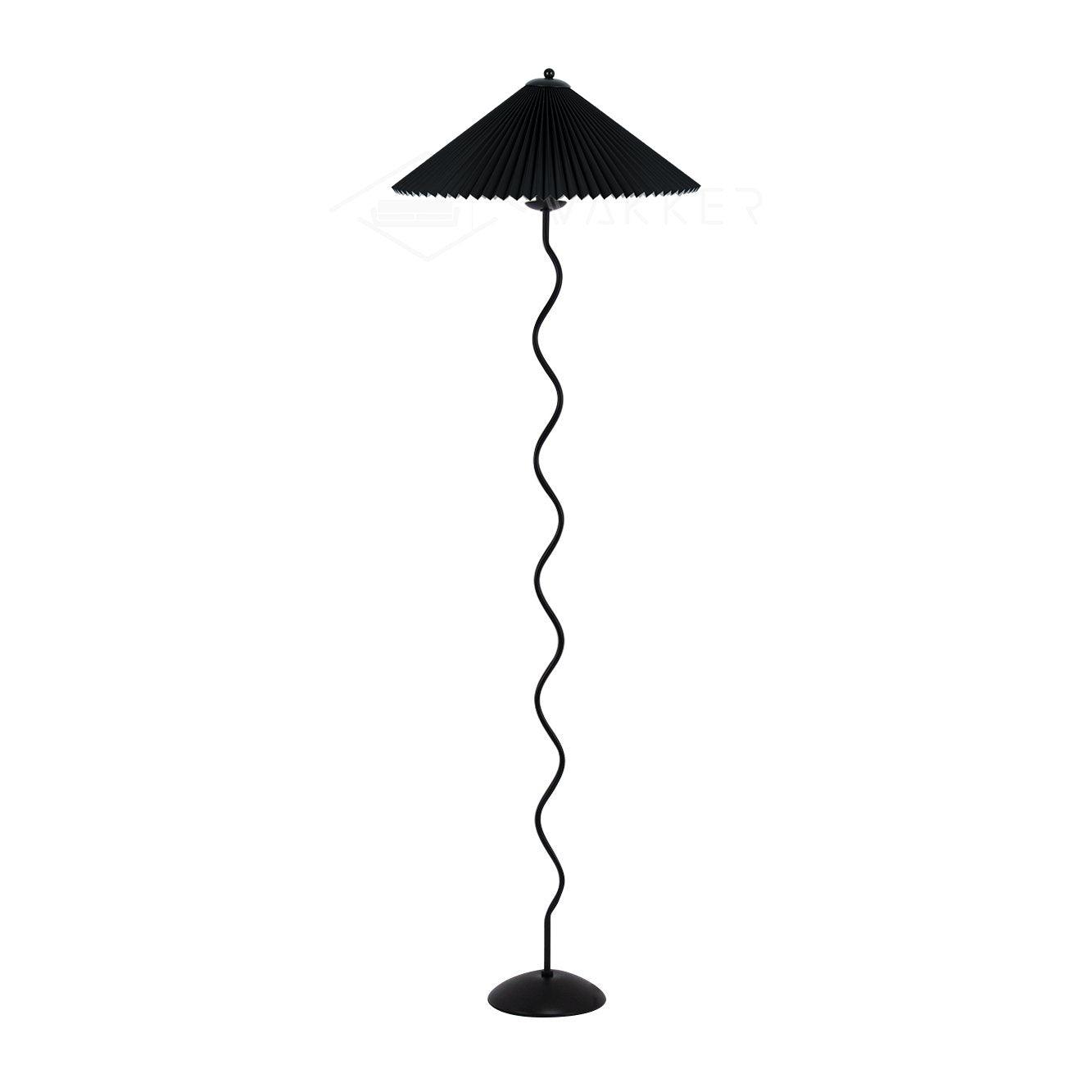 Squiggle Floor Lamp | Black Metal & White Fabric Shade | 150cm