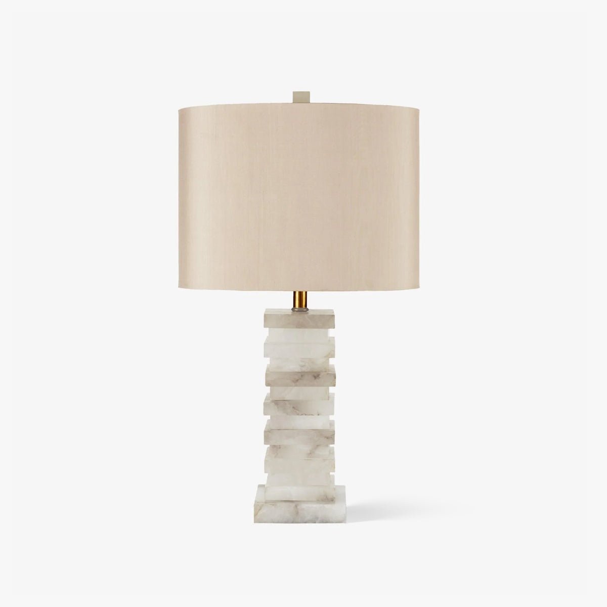 Alabaster Table Lamp | Beige-Flecked White Alabaster & Fabric | 65cm