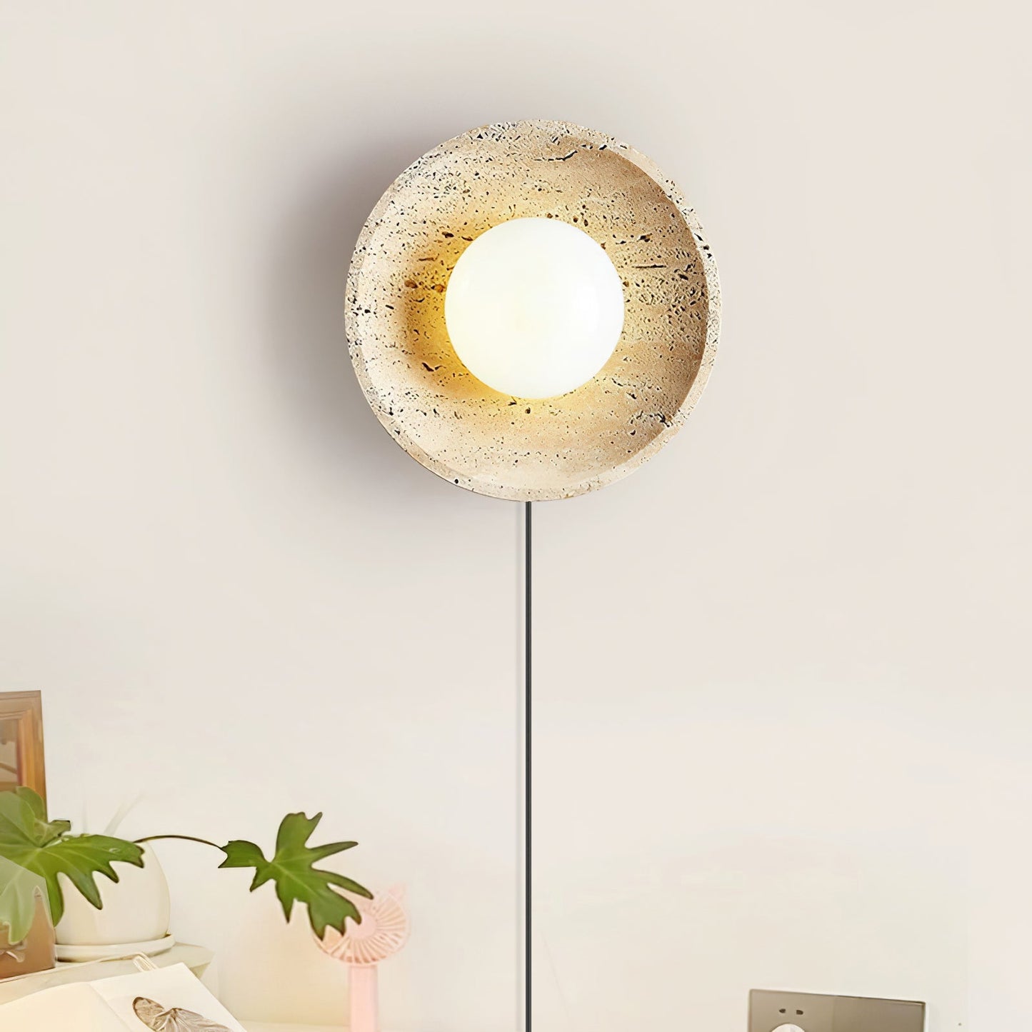Lunar Eclipse Wall Light | Yellow Travertine & Metal | 25cm/30cm