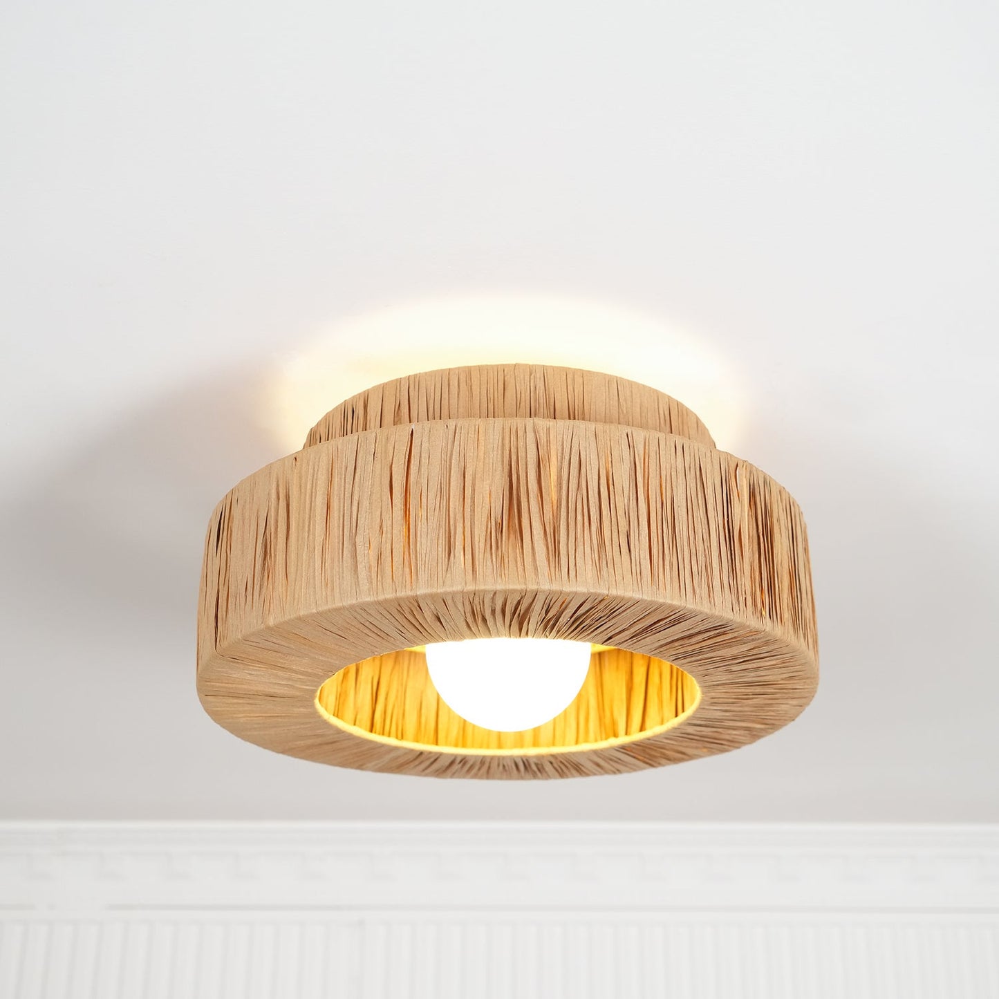Straw Art Ceiling Lamp | Handcrafted Raffia | 35cm/45cm Diameter