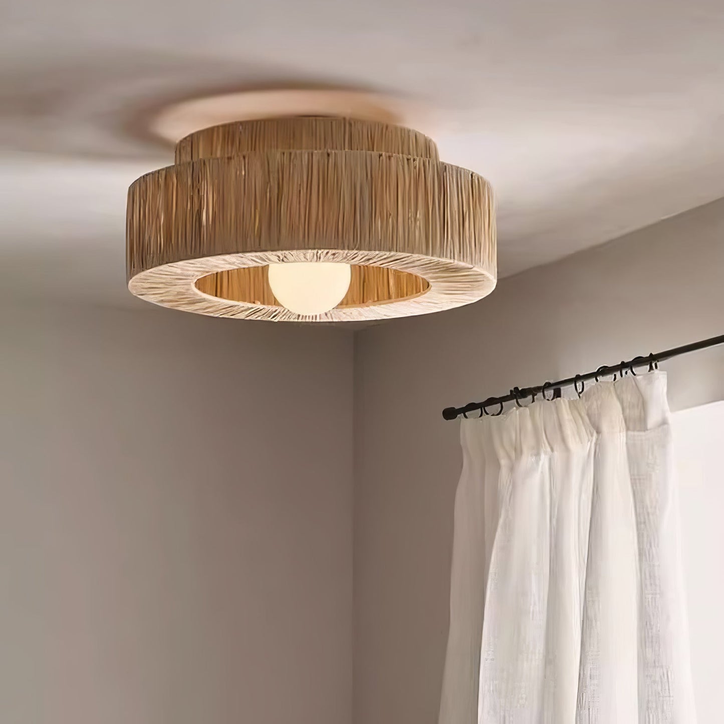 Straw Art Ceiling Lamp | Handcrafted Raffia | 35cm/45cm Diameter