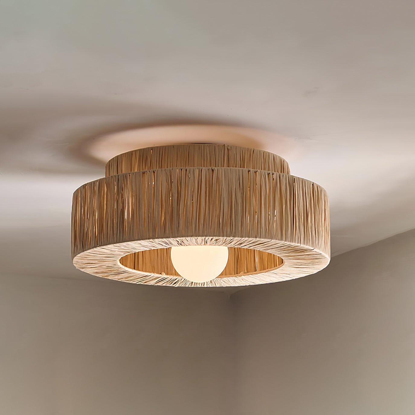 Straw Art Ceiling Lamp | Handcrafted Raffia | 35cm/45cm Diameter