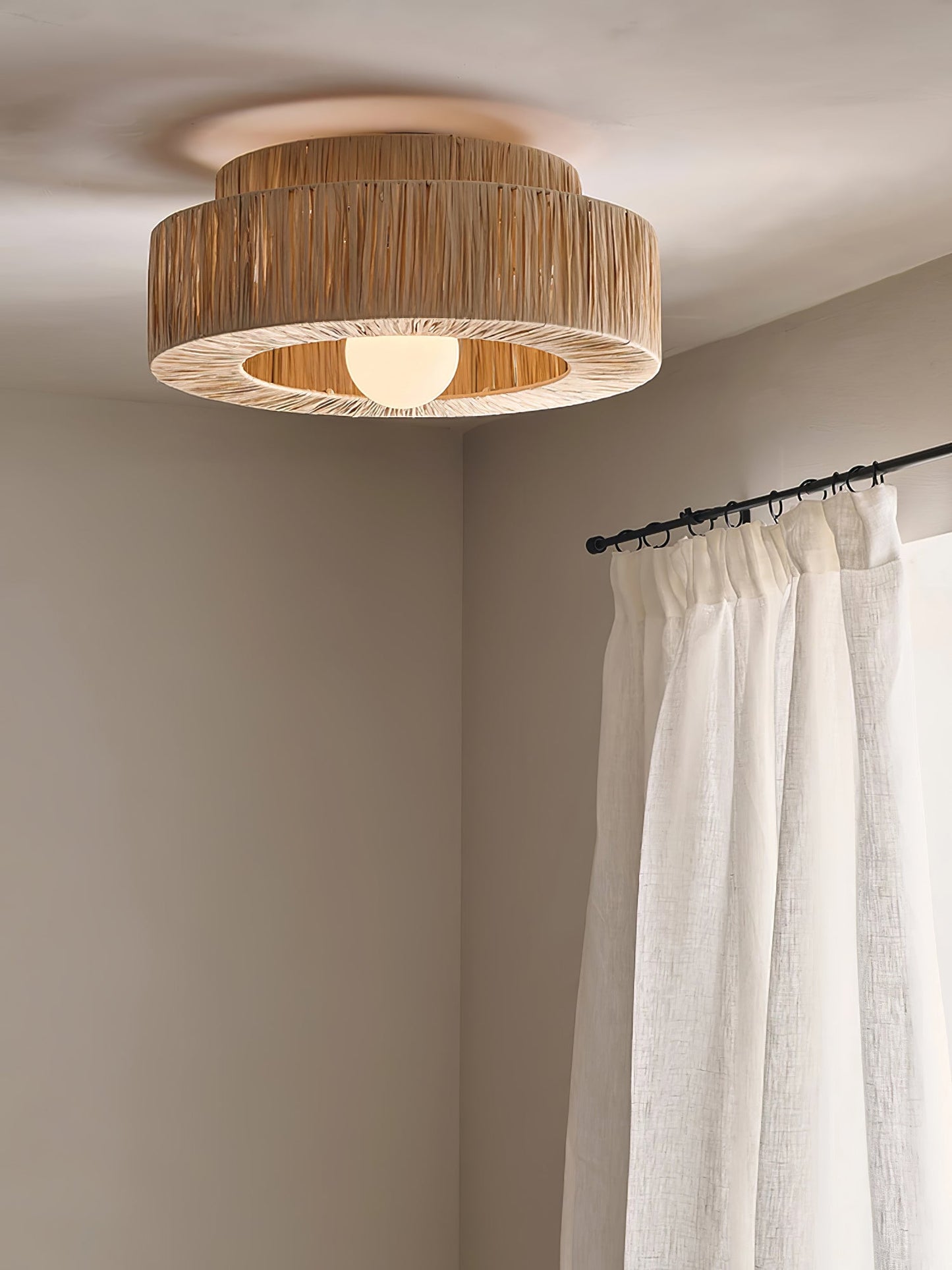 Straw Art Ceiling Lamp | Handcrafted Raffia | 35cm/45cm Diameter