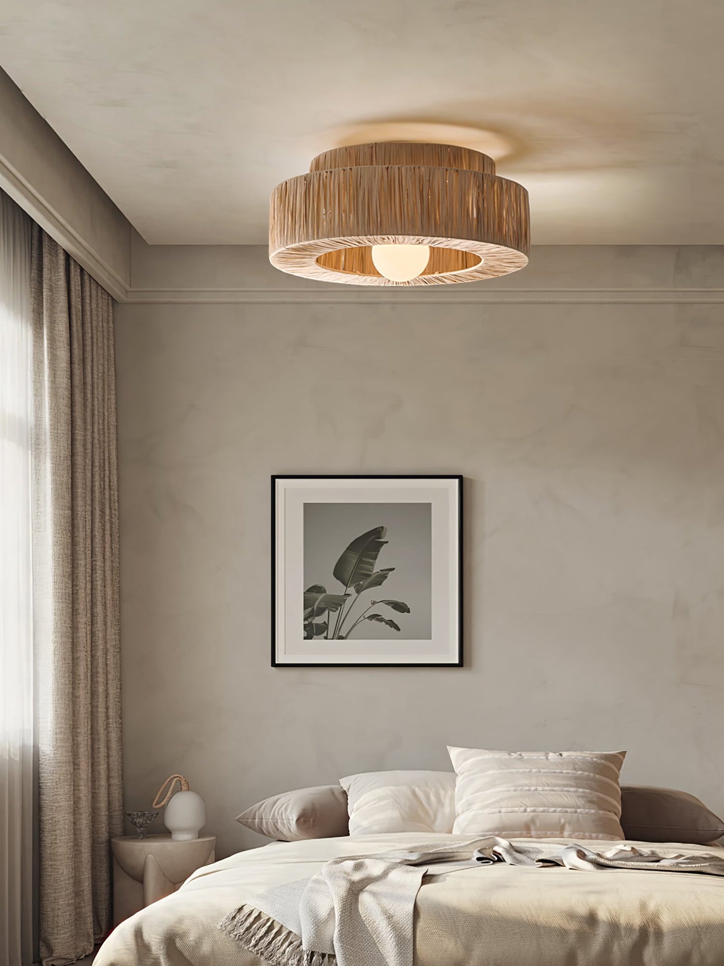 Straw Art Ceiling Lamp | Handcrafted Raffia | 35cm/45cm Diameter