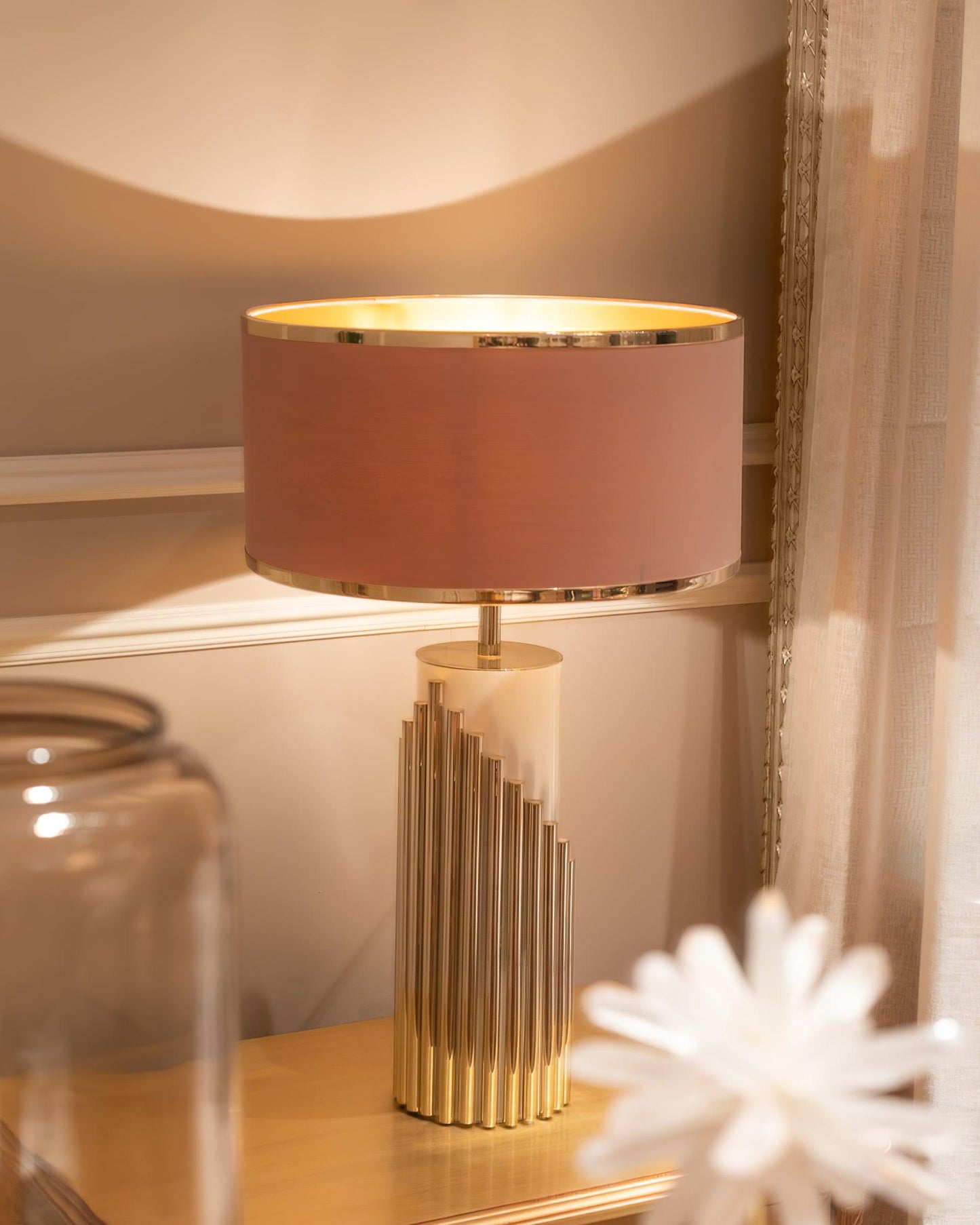 Streamline Table Lamp | White Lacquer & Gold Brass | 38cm Diameter