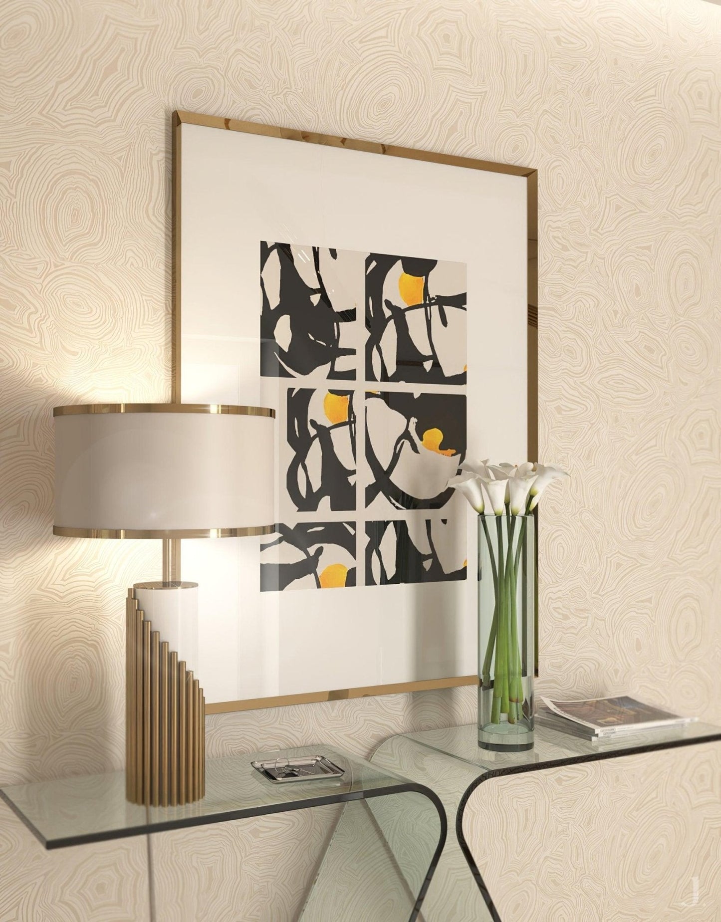 Streamline Table Lamp | White Lacquer & Gold Brass | 38cm Diameter