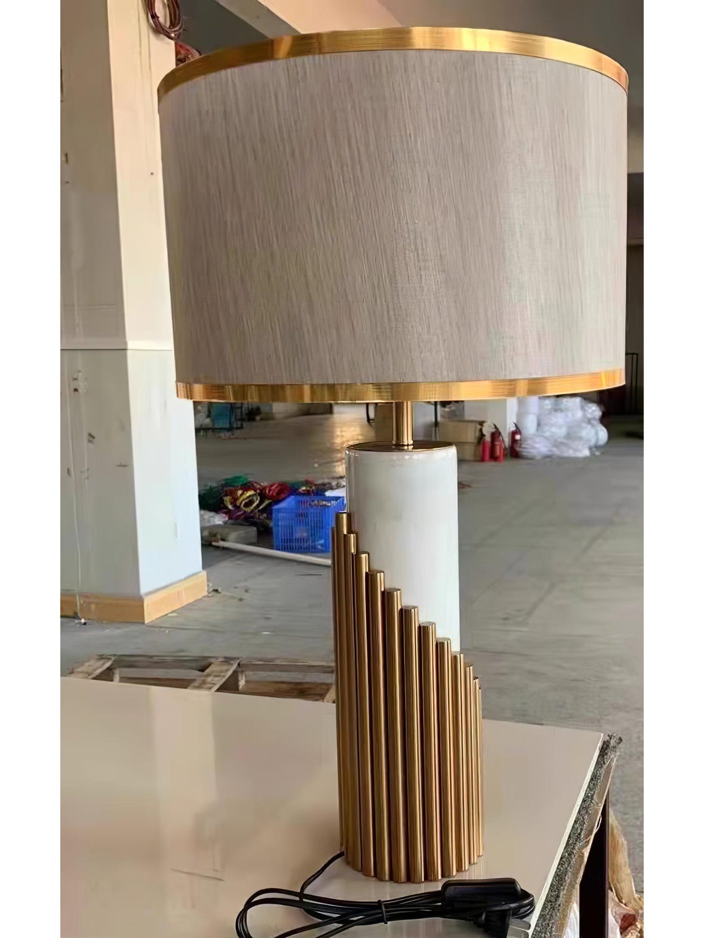 Streamline Table Lamp | White Lacquer & Gold Brass | 38cm Diameter