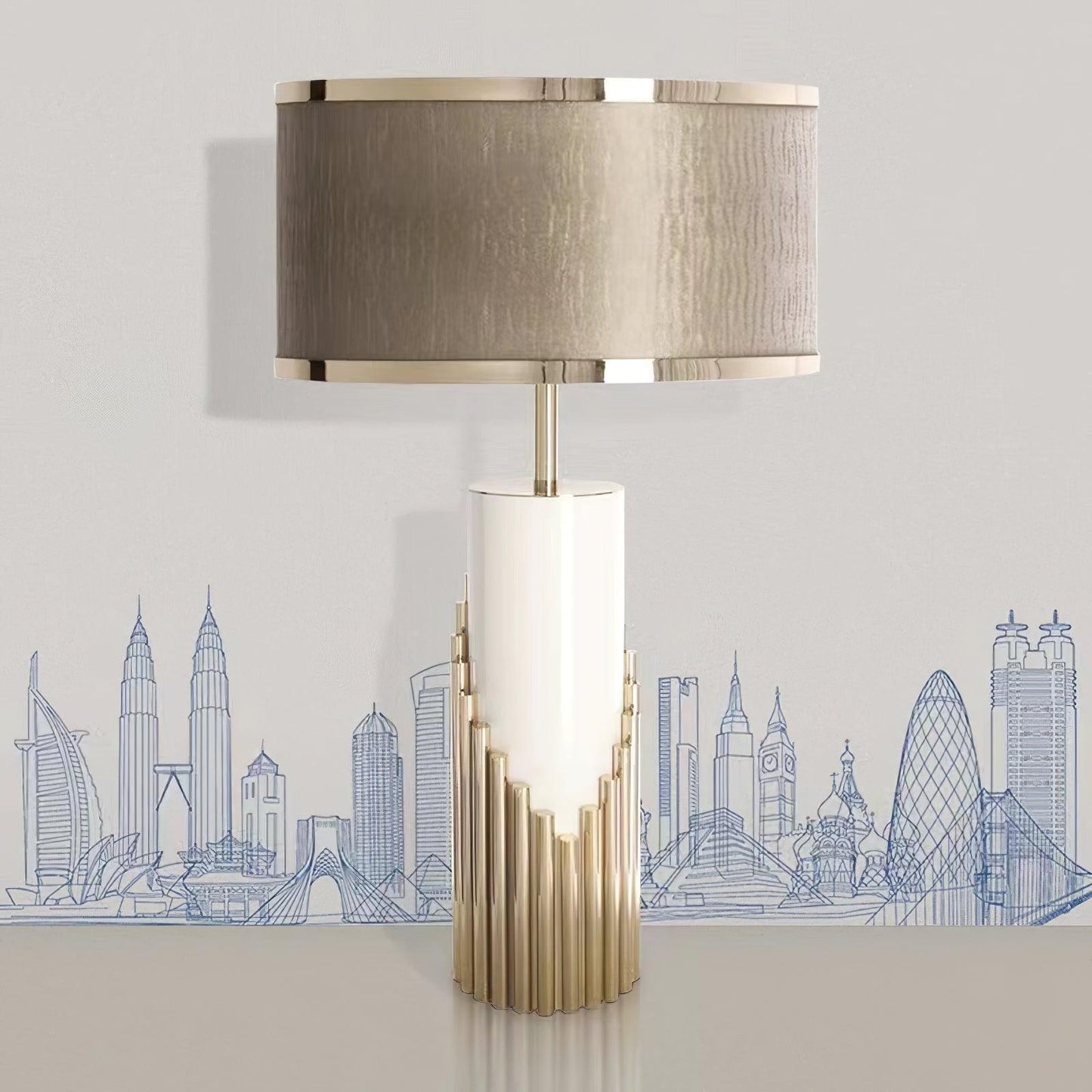 Streamline Table Lamp | White Lacquer & Gold Brass | 38cm Diameter