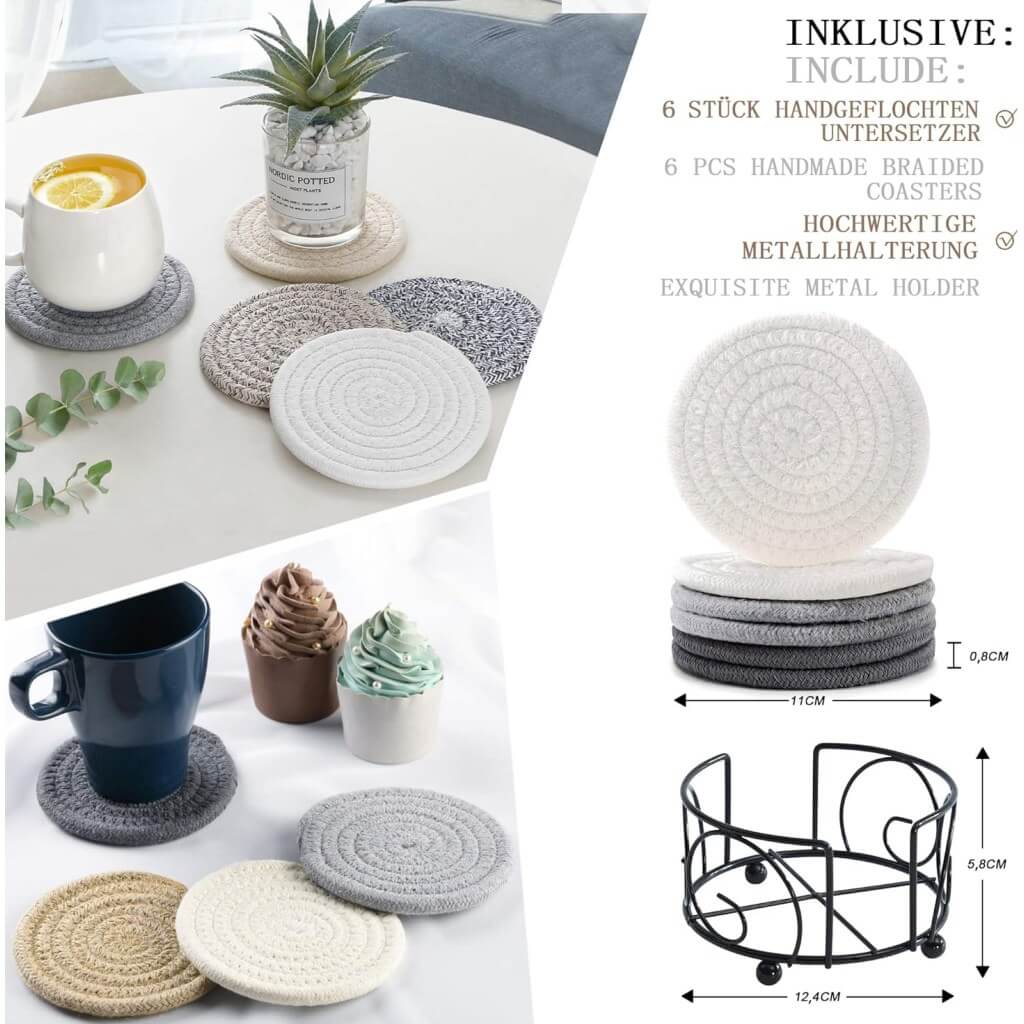 Cotton Rope Coasters | Eco-Friendly & Absorbent | Set of 6 (White)