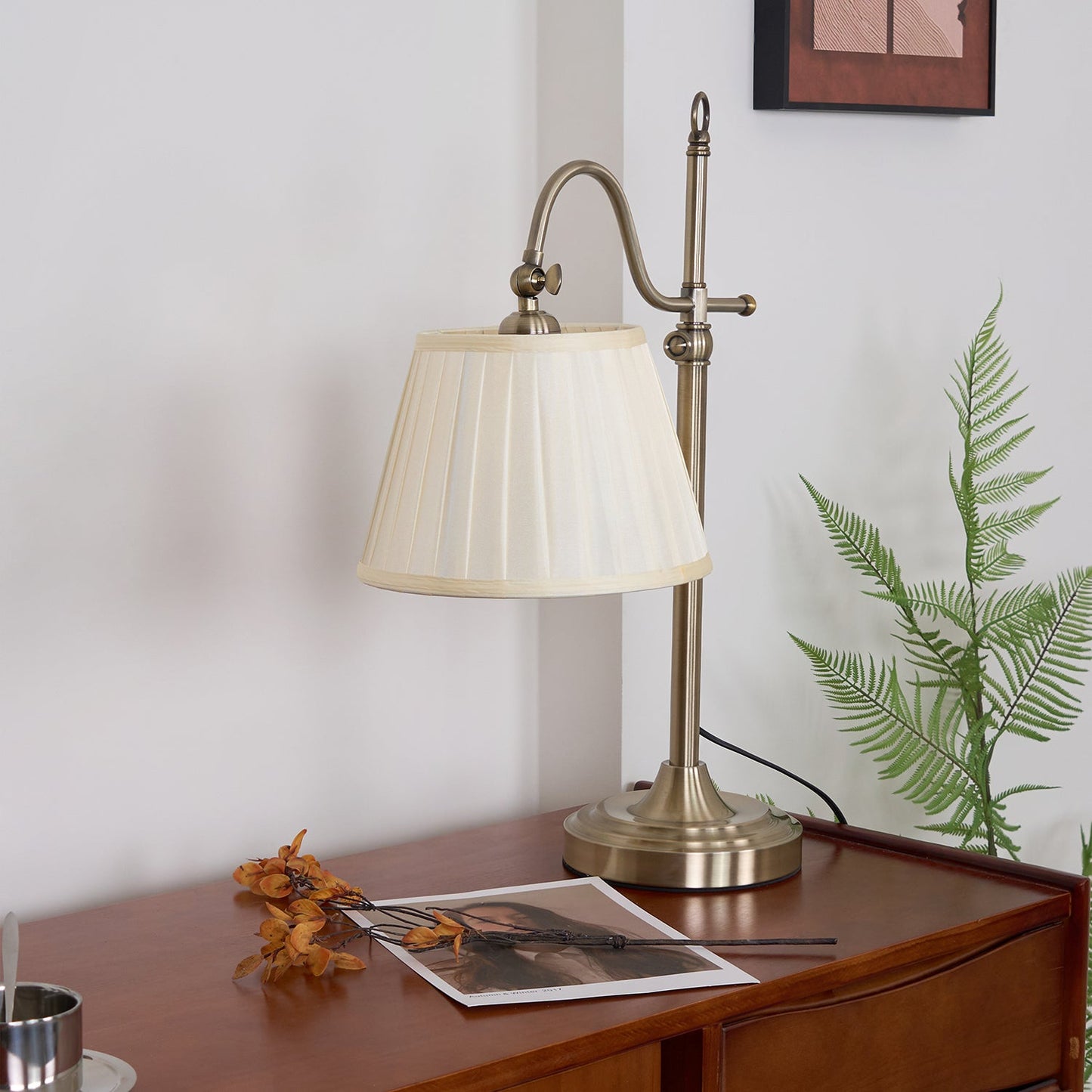 Suffolk Table Lamp | Antique Brass | Adjustable Cream Shade