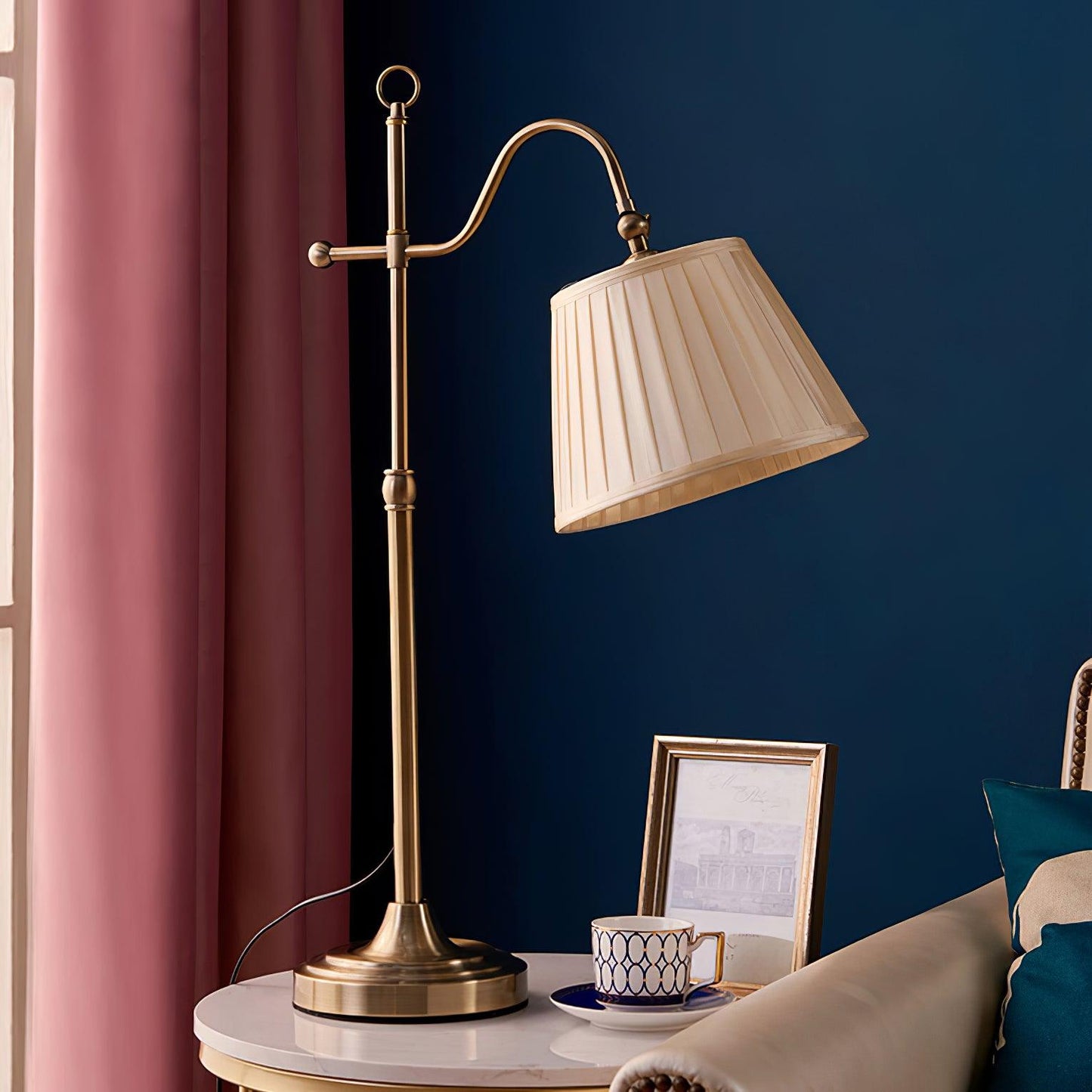 Suffolk Table Lamp | Antique Brass | Adjustable Cream Shade