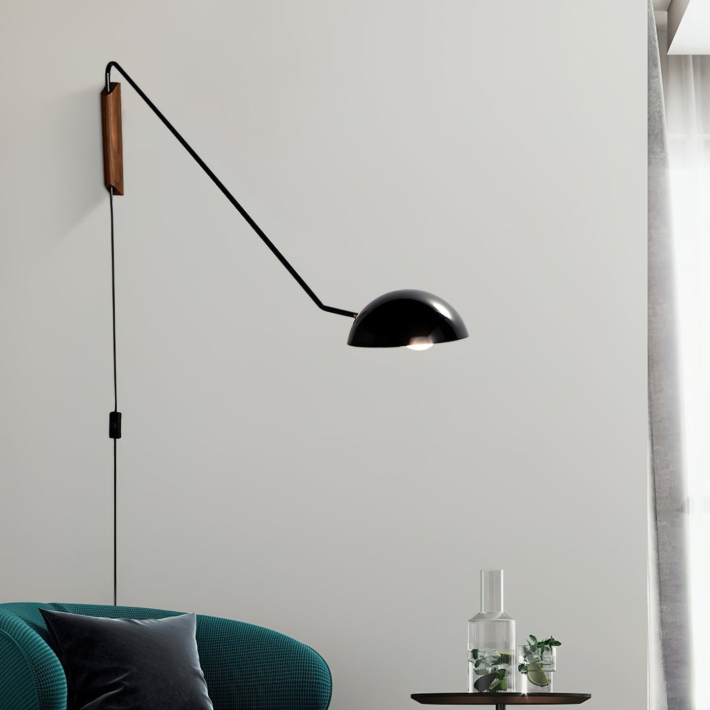 Swing Dome Wall Light Set | Wood & Aluminum | White and Black Finish
