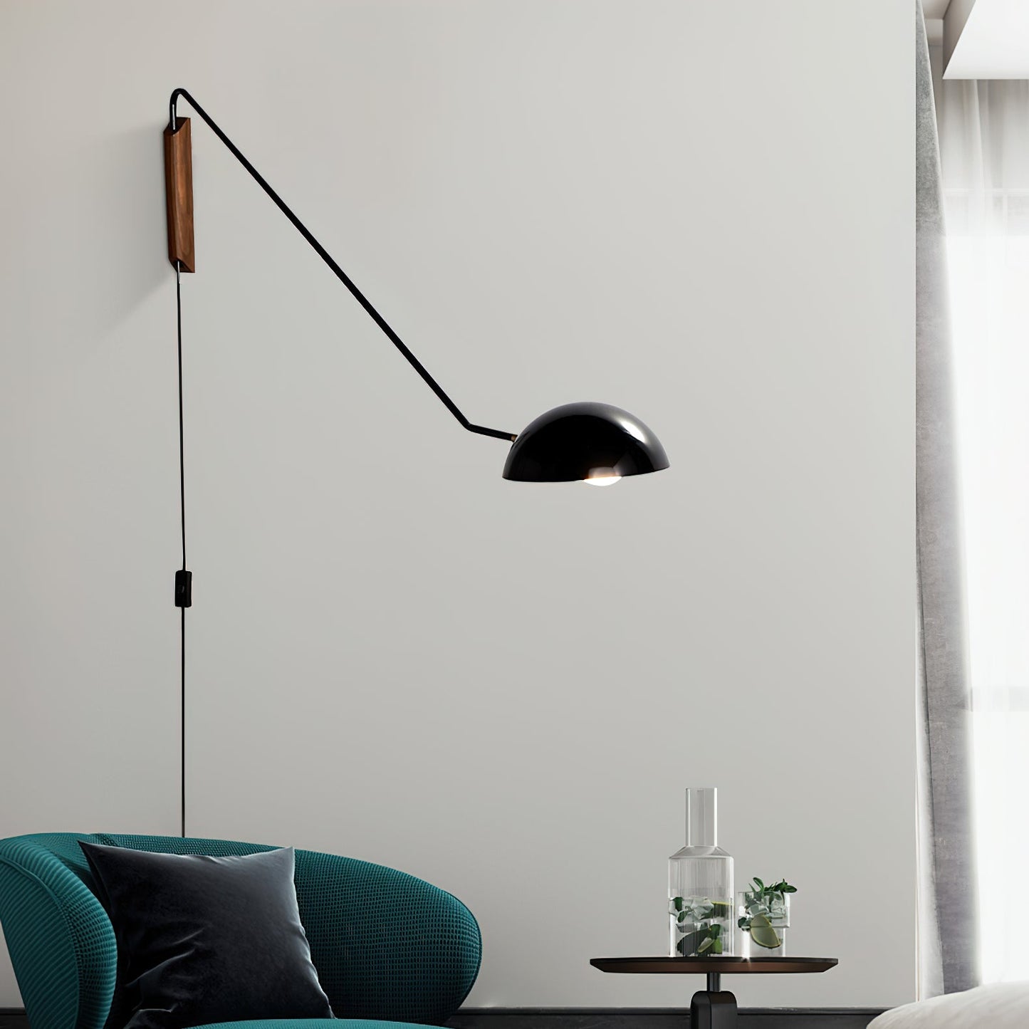 Swing Dome Wall Light Set | Wood & Aluminum | White and Black Finish