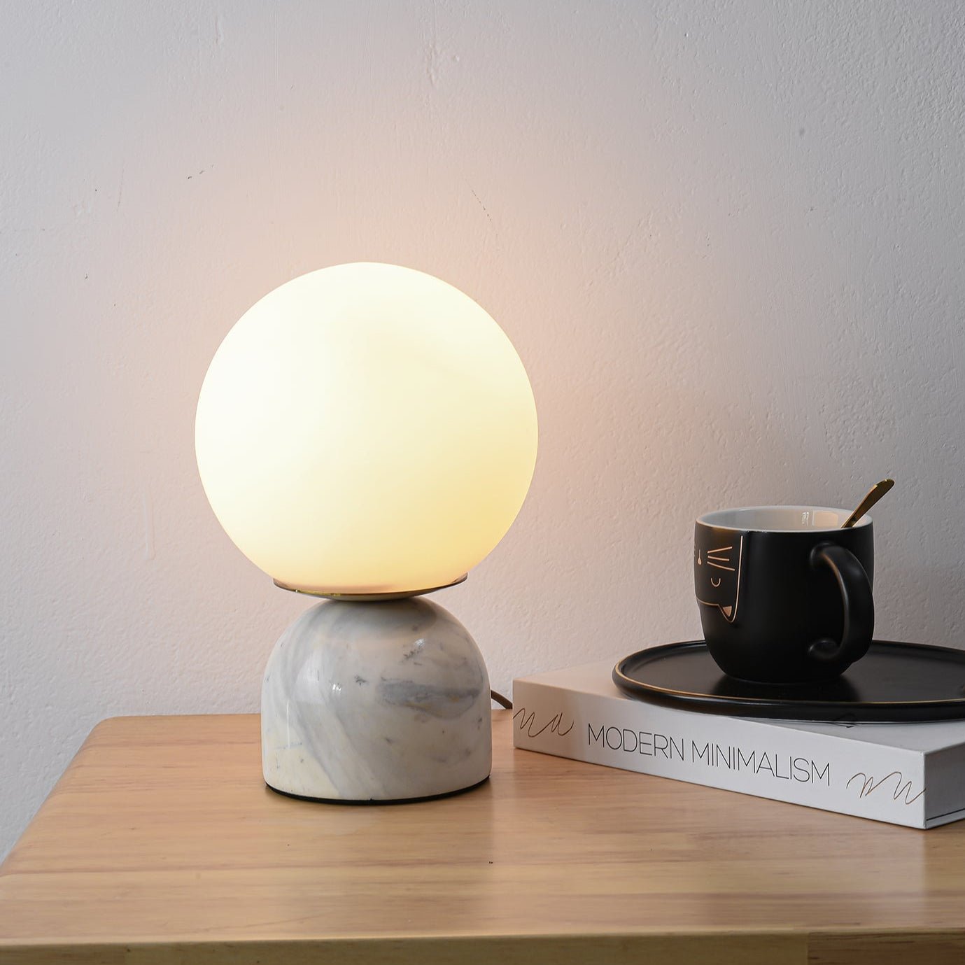 Marble Table Lamp | Elegant Glass Orb | White, Green, Black