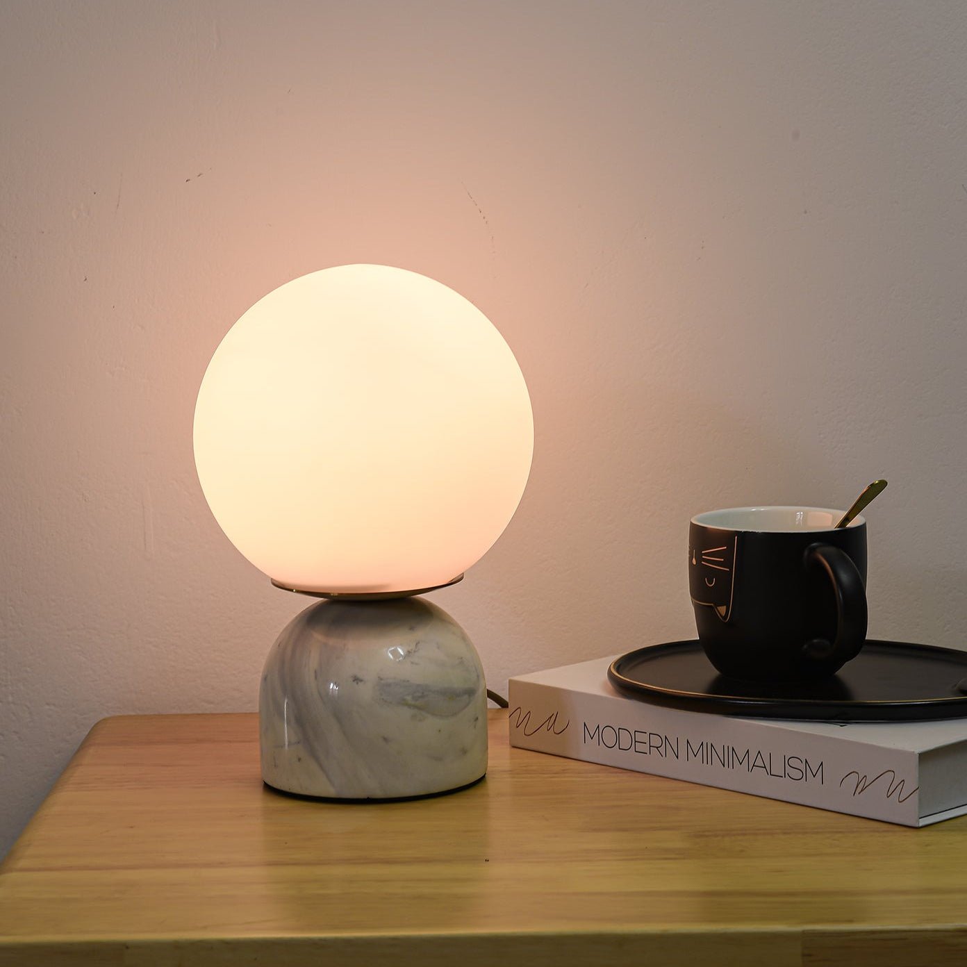Marble Table Lamp | Elegant Glass Orb | White, Green, Black