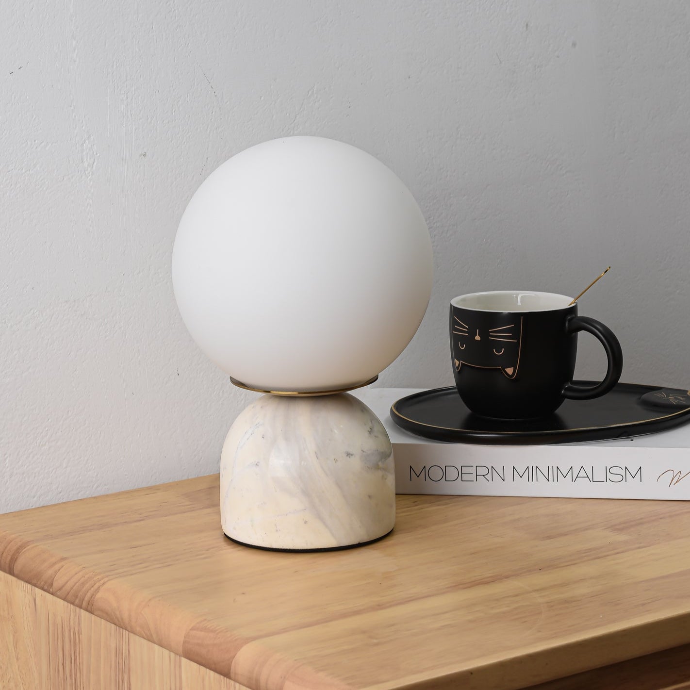 Marble Table Lamp | Elegant Glass Orb | White, Green, Black