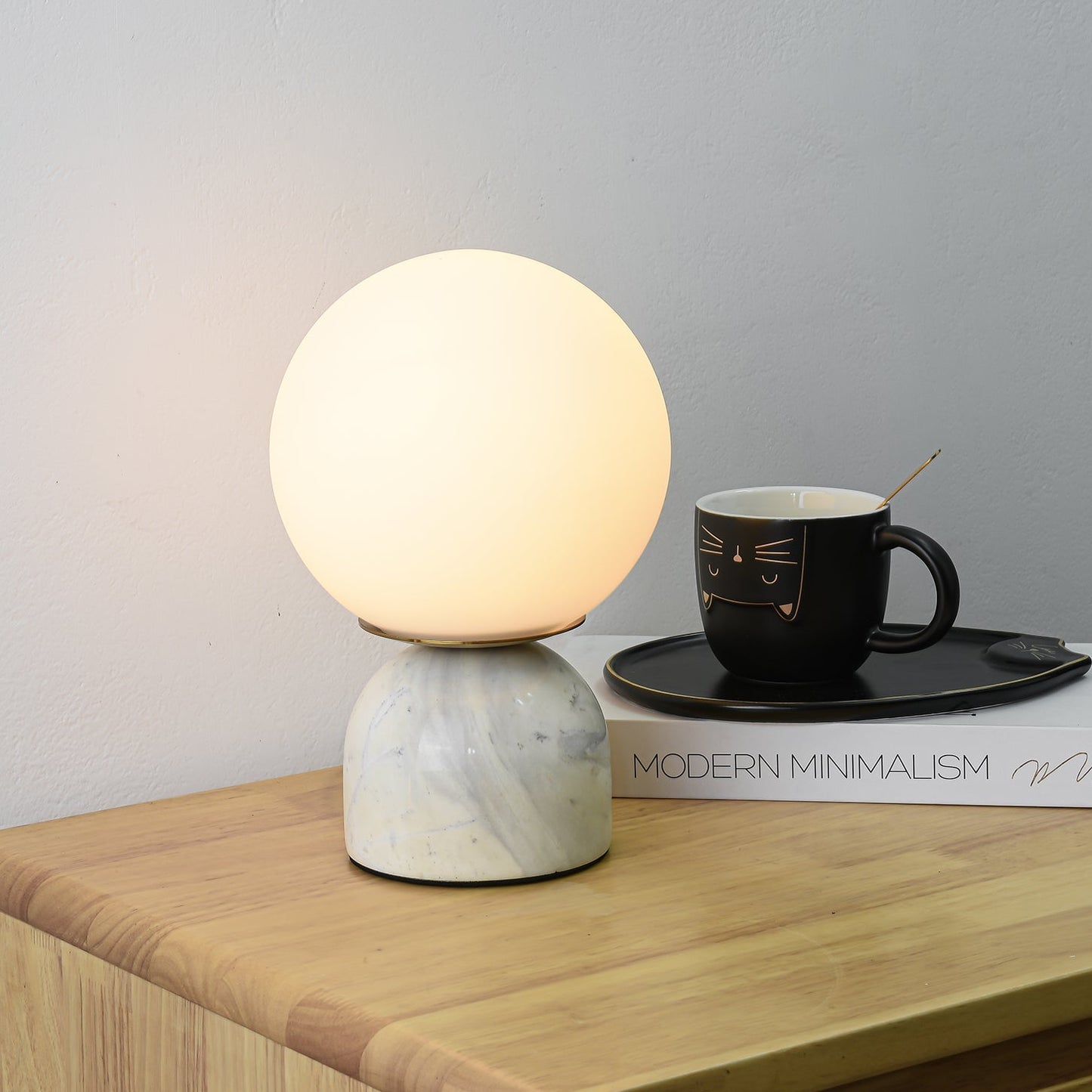 Marble Table Lamp | Elegant Glass Orb | White, Green, Black