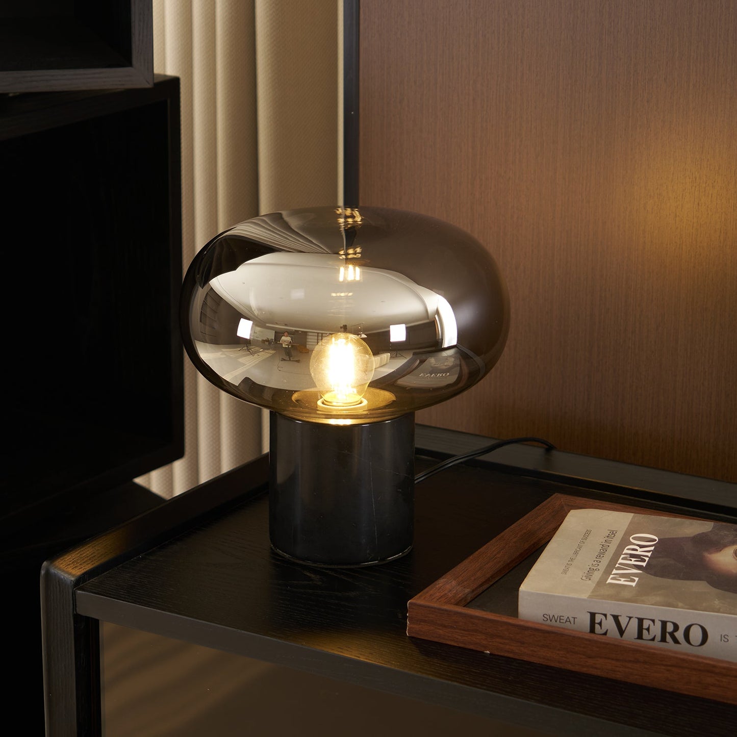 Sylvaine Table Lamp | Frosted Glass & Black Marble | 23cm or 32cm