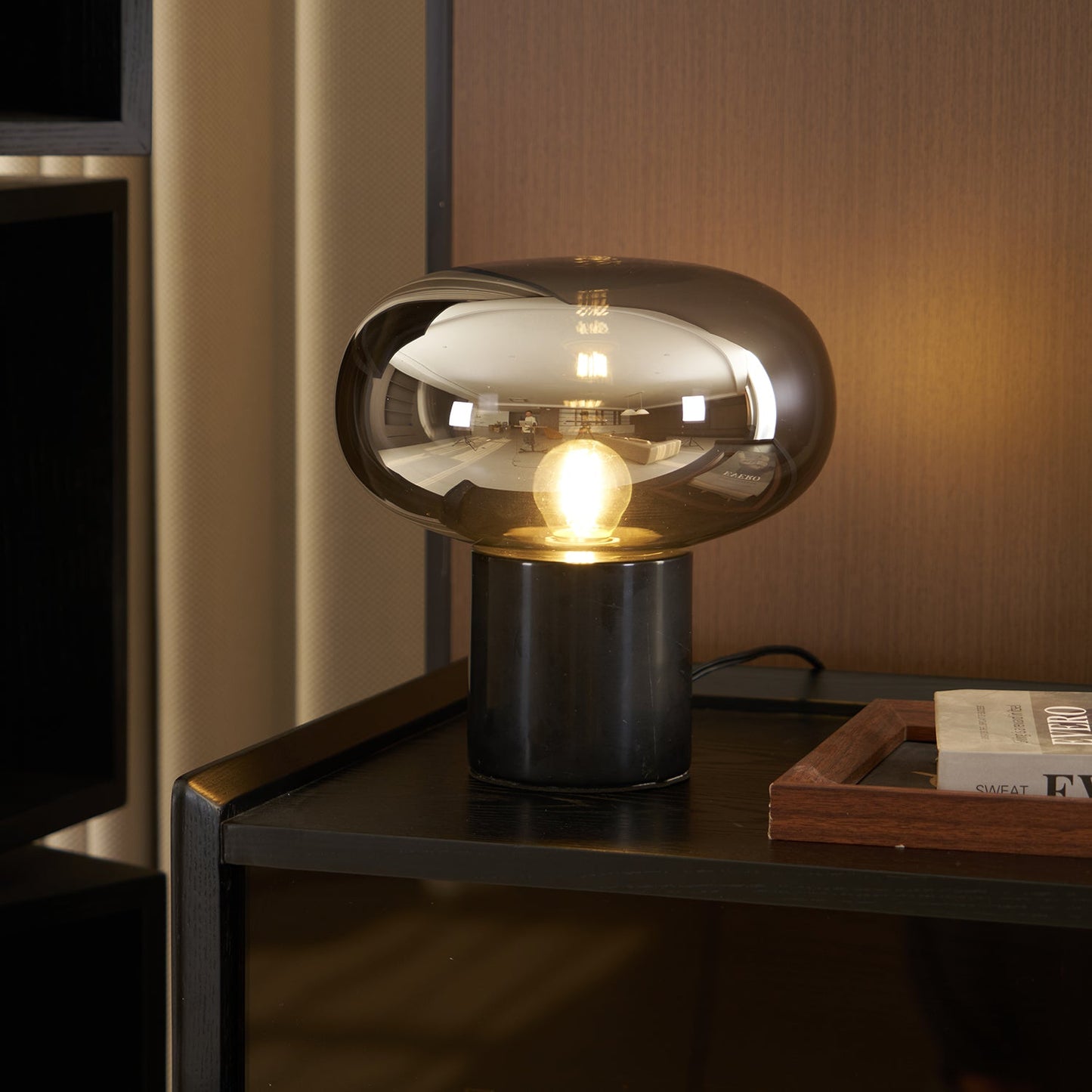 Sylvaine Table Lamp | Frosted Glass & Black Marble | 23cm or 32cm
