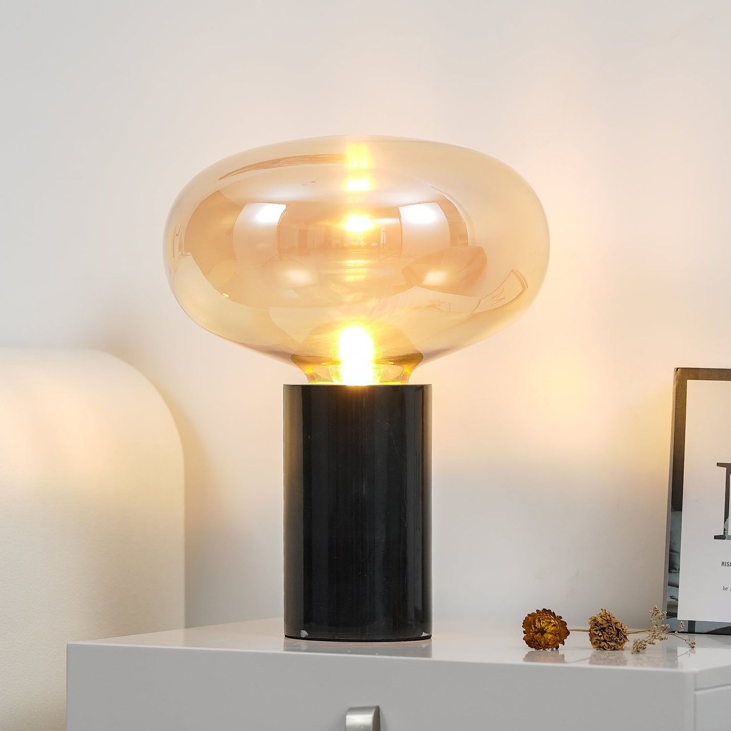 Sylvaine Table Lamp | Frosted Glass & Black Marble | 23cm or 32cm