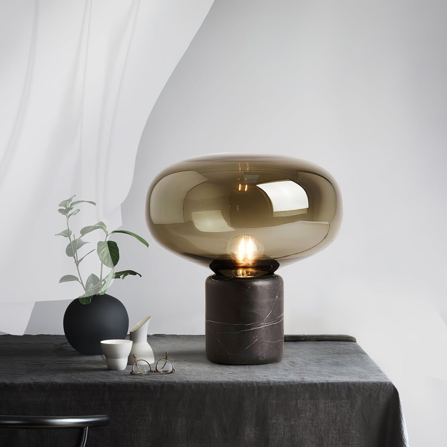 Sylvaine Table Lamp | Frosted Glass & Black Marble | 23cm or 32cm