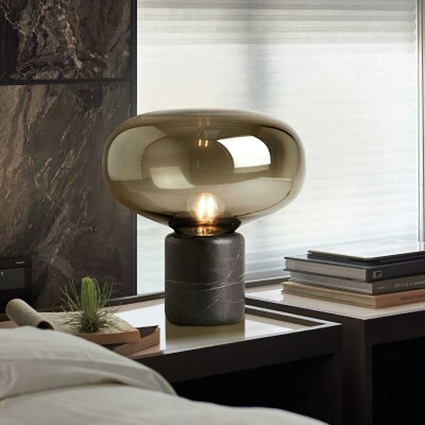 Sylvaine Table Lamp | Frosted Glass & Black Marble | 23cm or 32cm