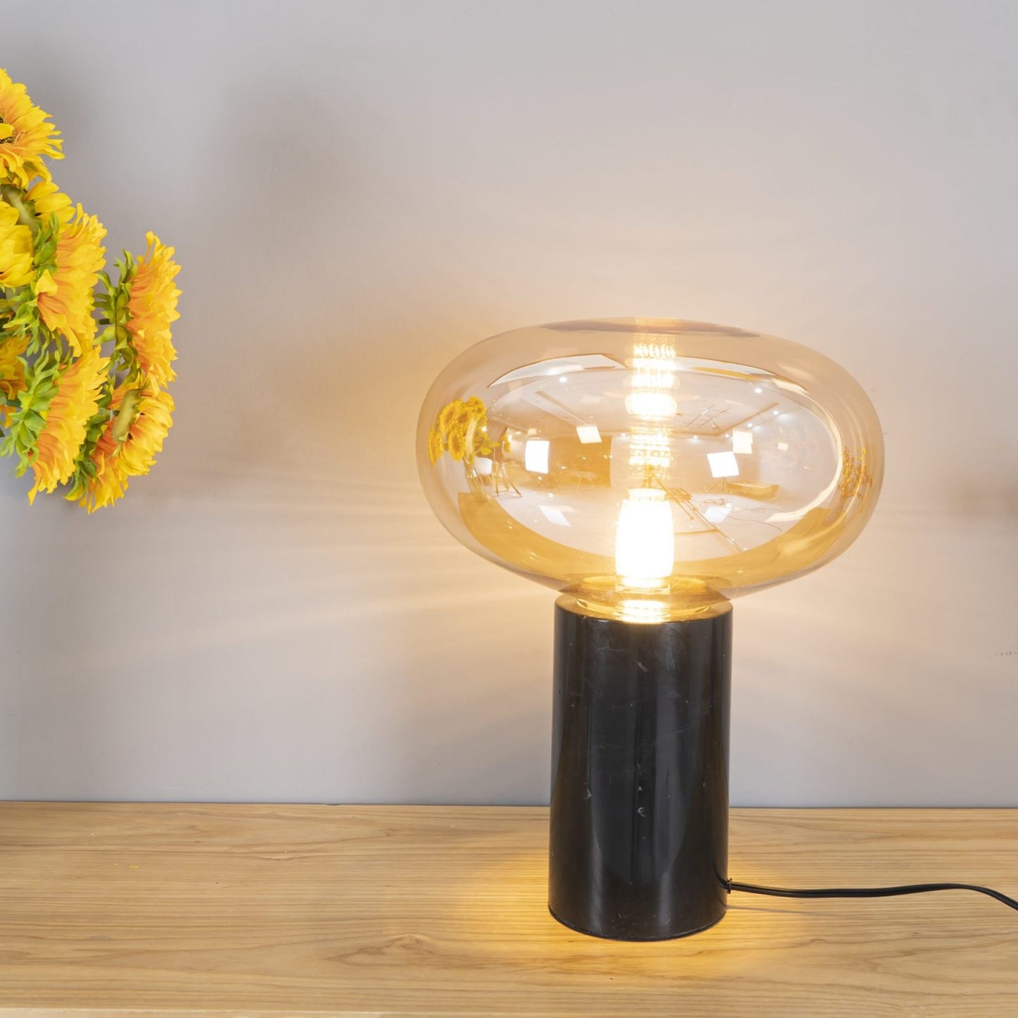 Sylvaine Table Lamp | Frosted Glass & Black Marble | 23cm or 32cm