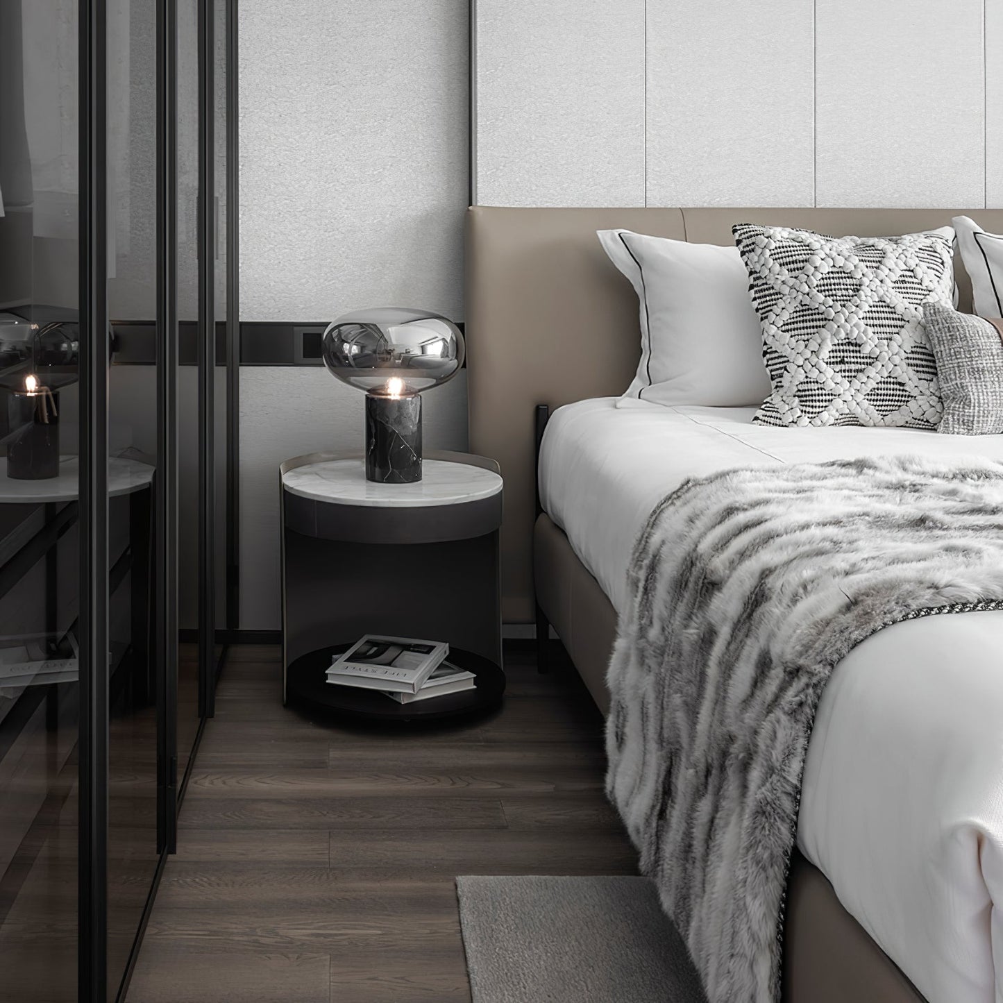 Sylvaine Table Lamp | Frosted Glass & Black Marble | 23cm or 32cm