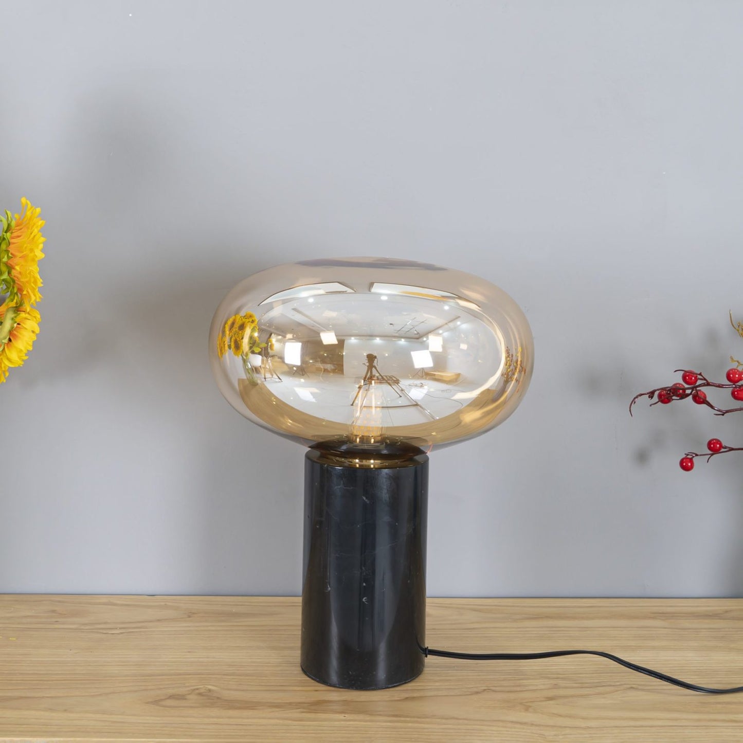 Sylvaine Table Lamp | Frosted Glass & Black Marble | 23cm or 32cm