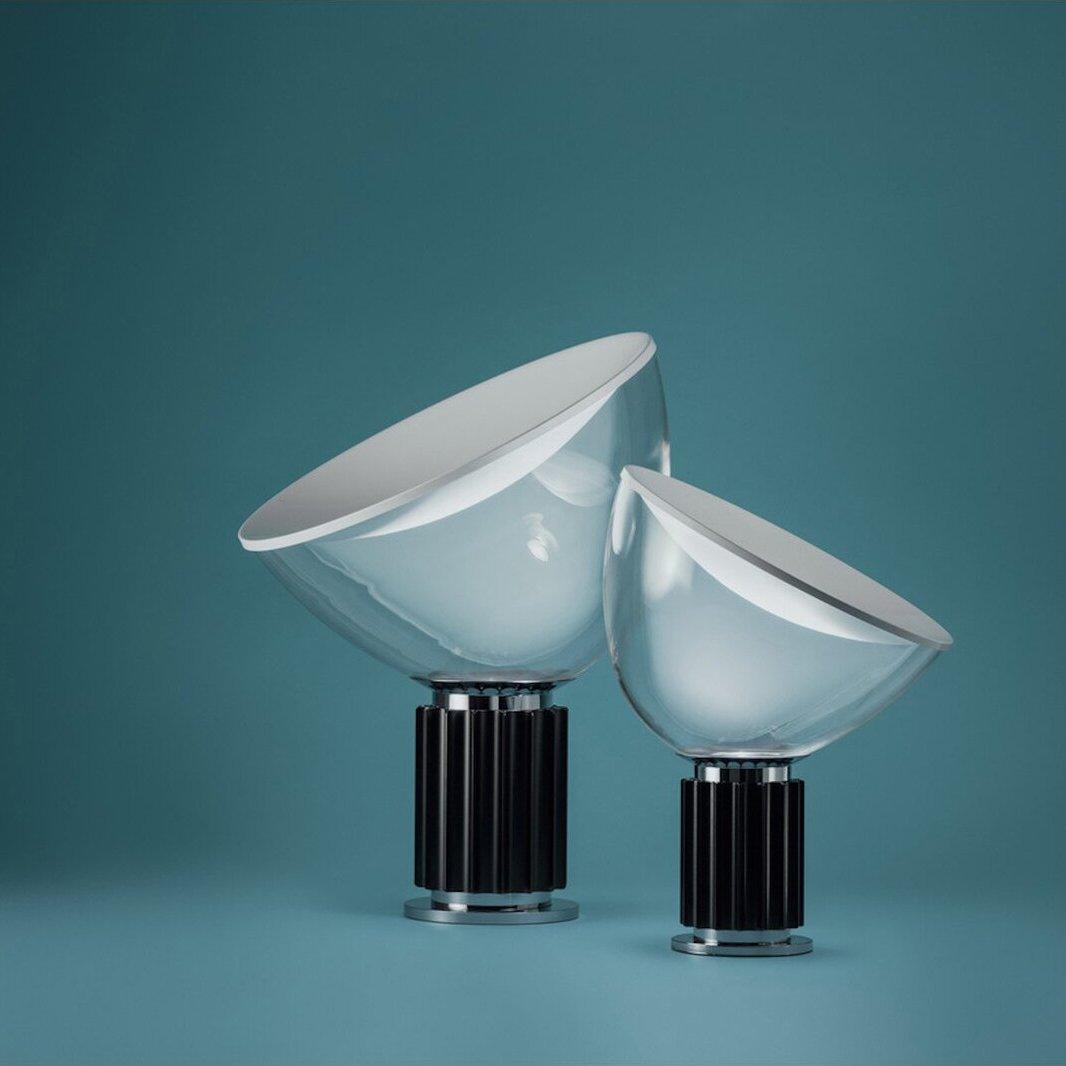 Radar Table Lamp | Glossy White Aluminum & Clear Glass | Adjustable Design