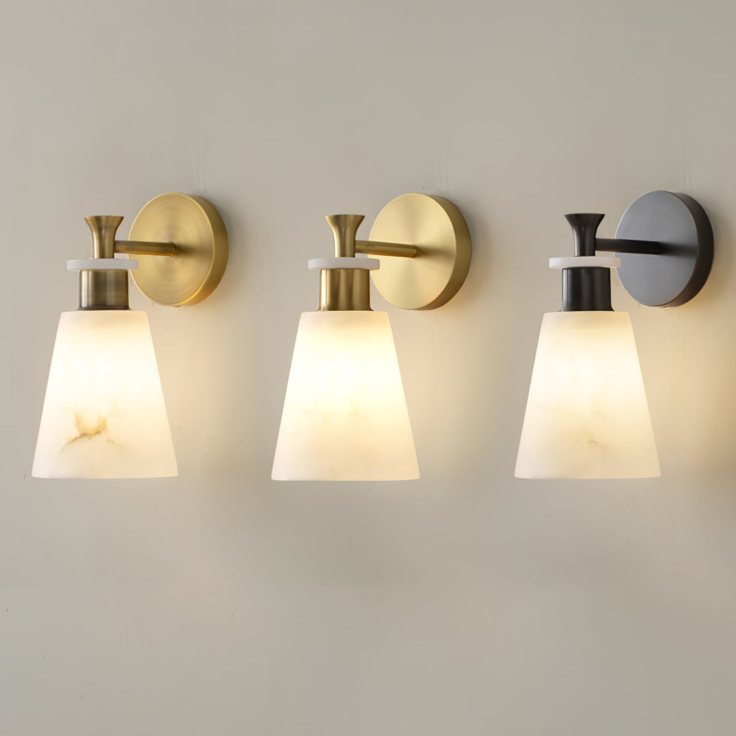 Alabaster Wall Sconce | Snow Alabaster & Brass | 12cm Diameter