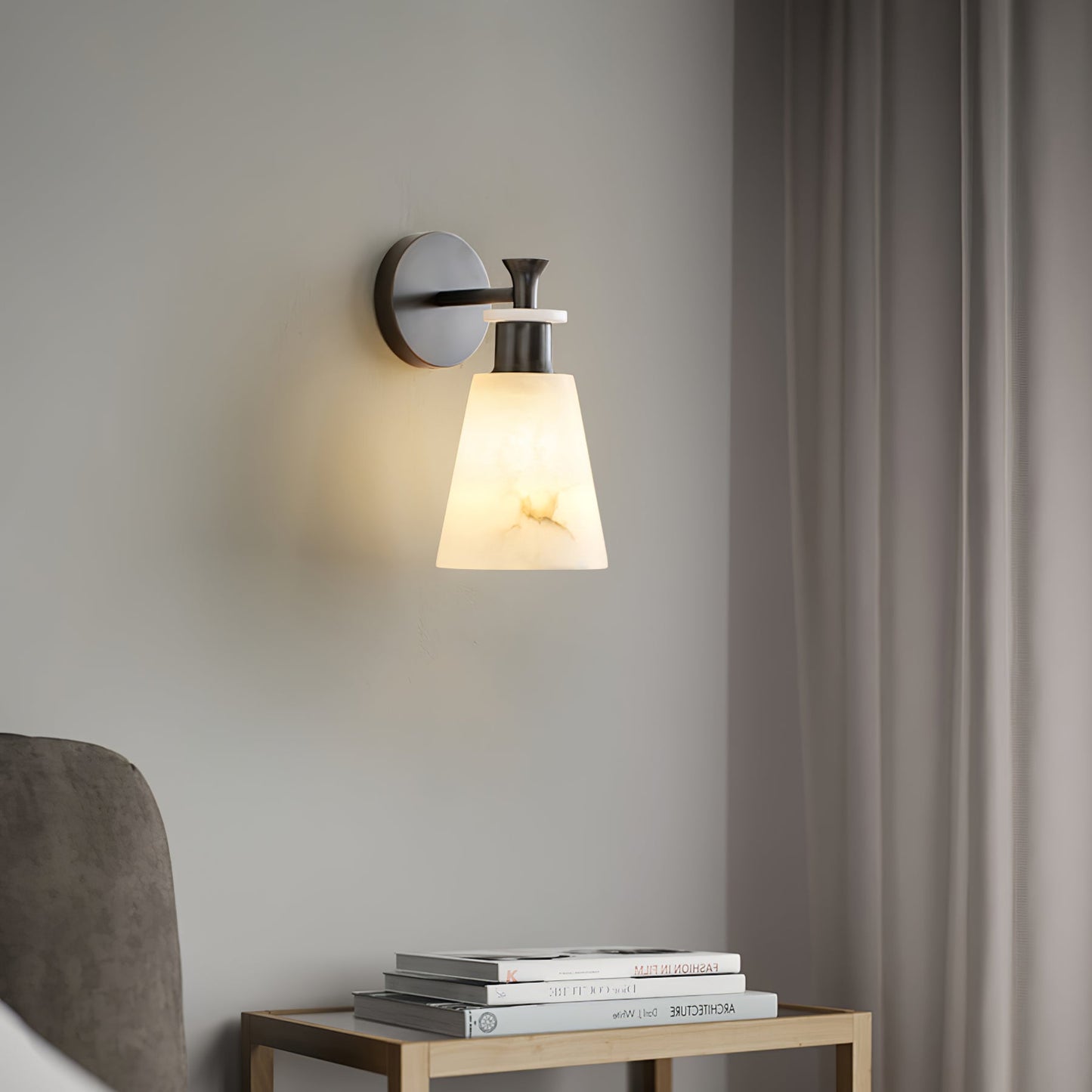 Alabaster Wall Sconce | Snow Alabaster & Brass | 12cm Diameter