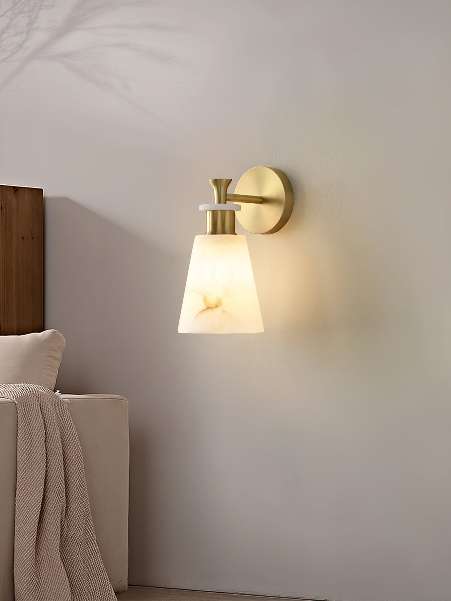 Alabaster Wall Sconce | Snow Alabaster & Brass | 12cm Diameter