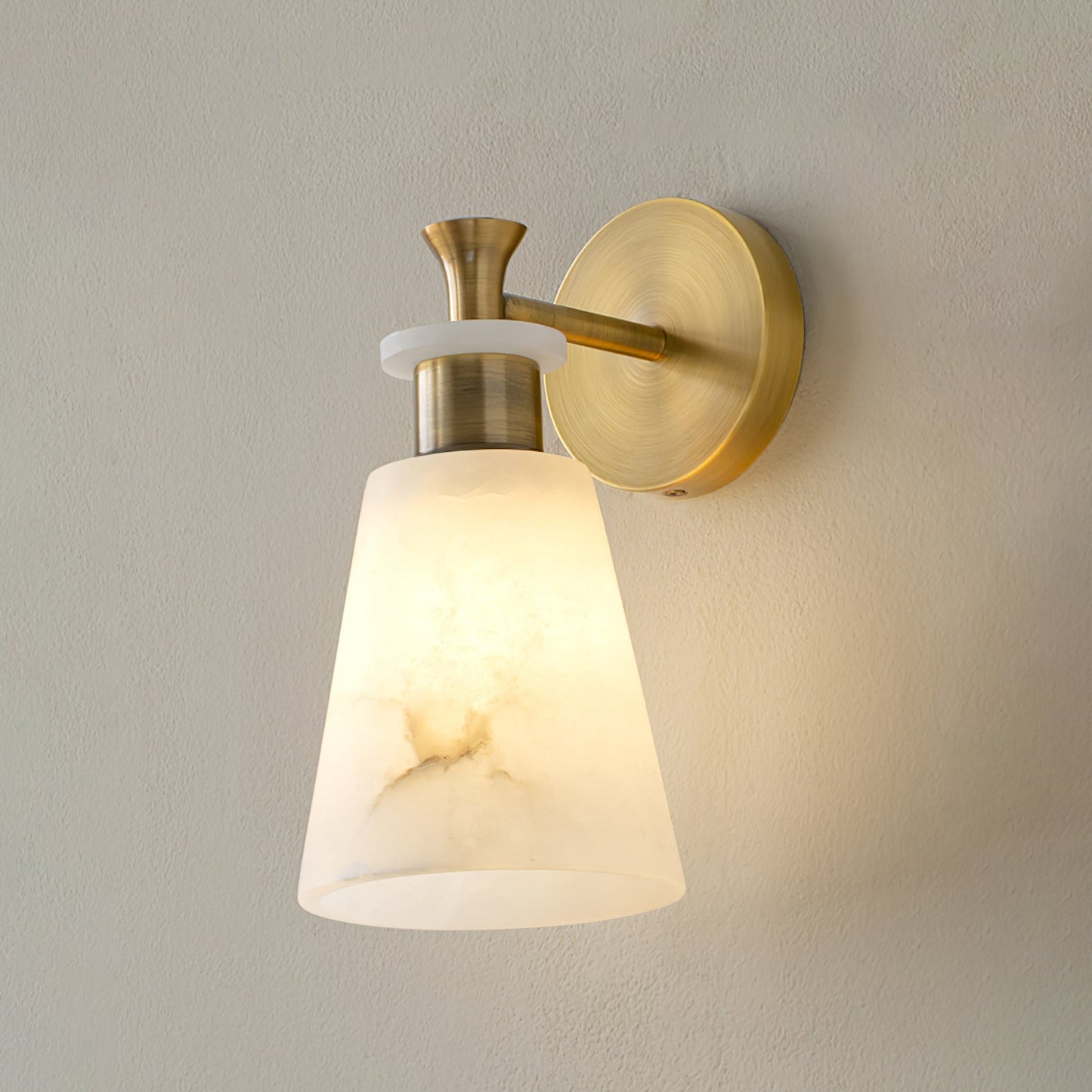 Alabaster Wall Sconce | Snow Alabaster & Brass | 12cm Diameter