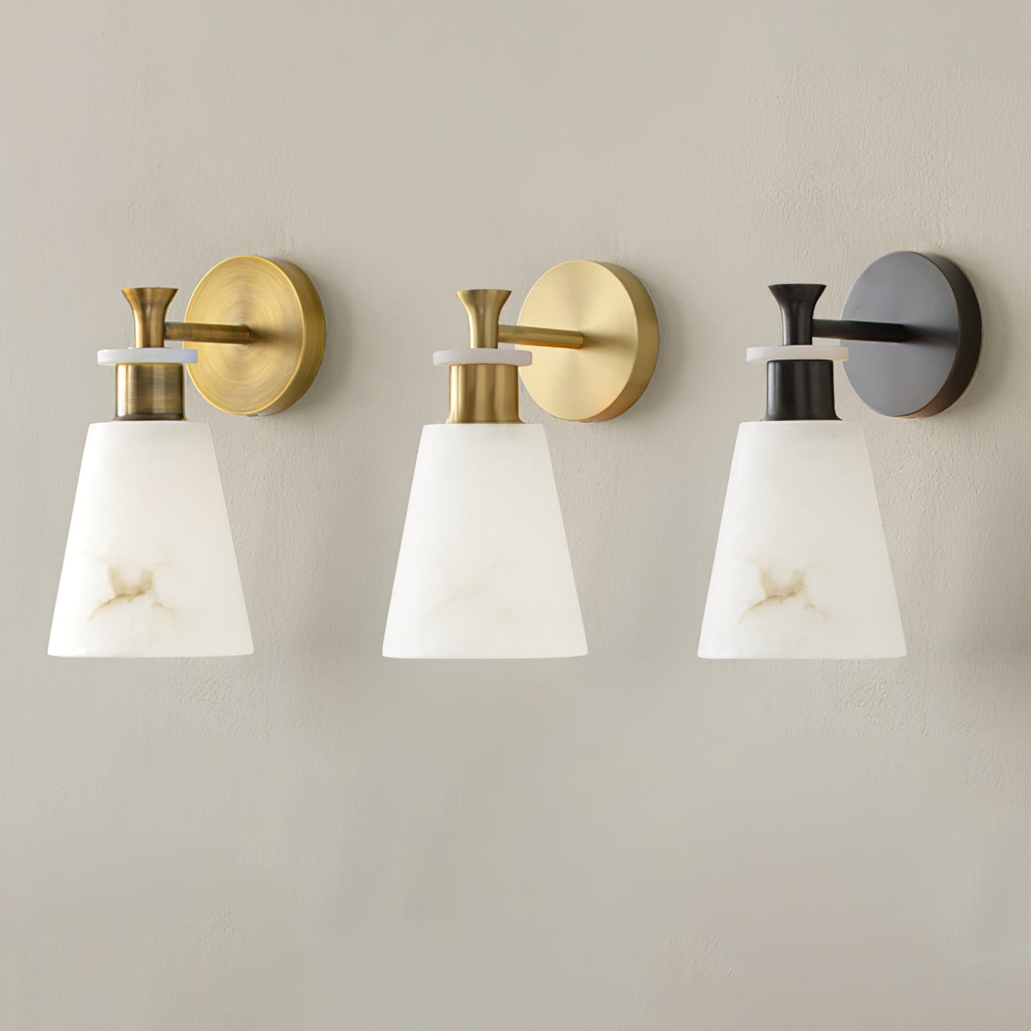 Alabaster Wall Sconce | Snow Alabaster & Brass | 12cm Diameter