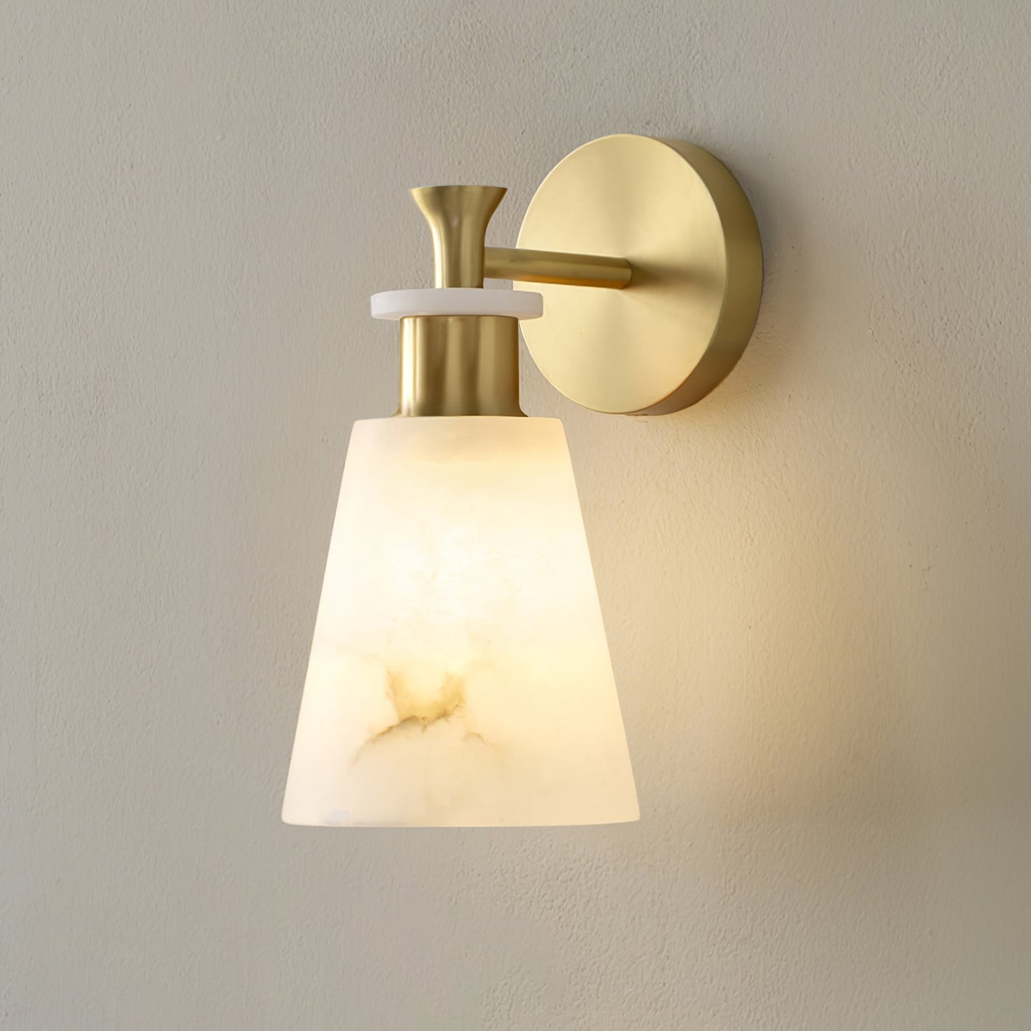 Alabaster Wall Sconce | Snow Alabaster & Brass | 12cm Diameter