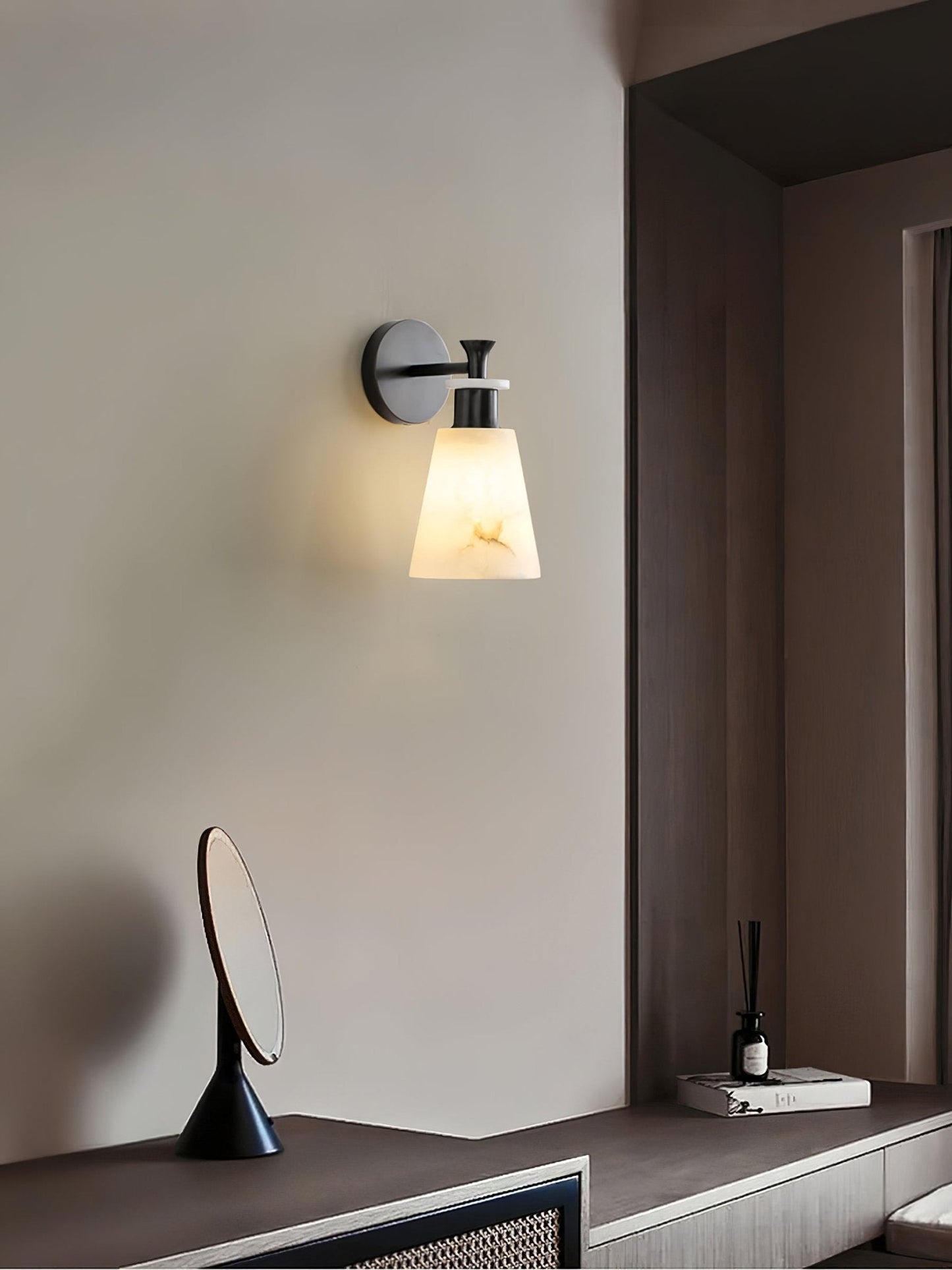Alabaster Wall Sconce | Snow Alabaster & Brass | 12cm Diameter