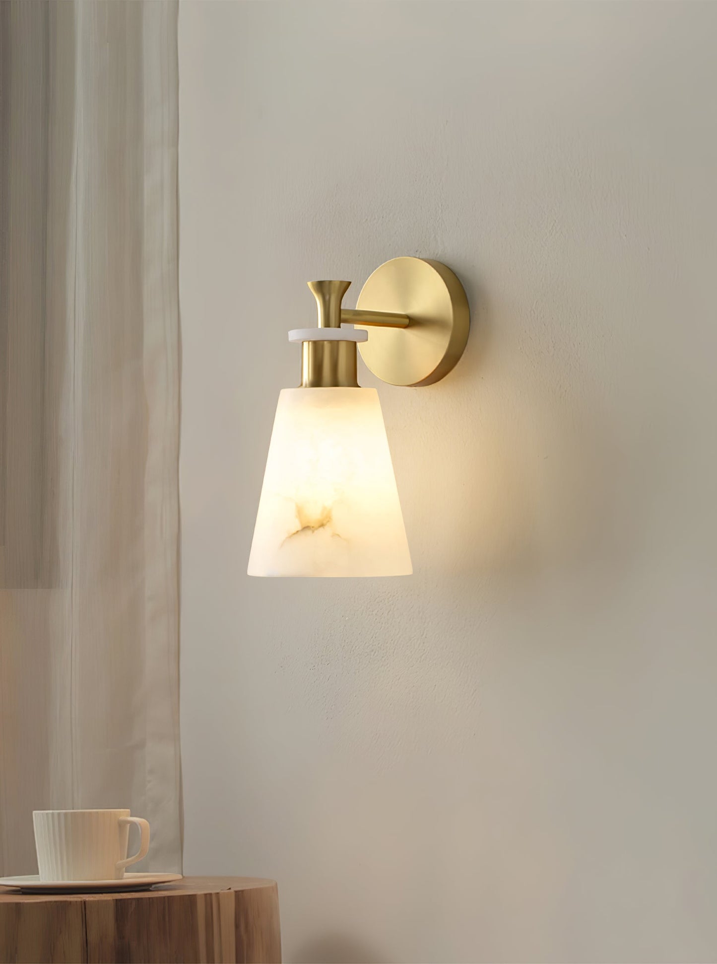 Alabaster Wall Sconce | Snow Alabaster & Brass | 12cm Diameter