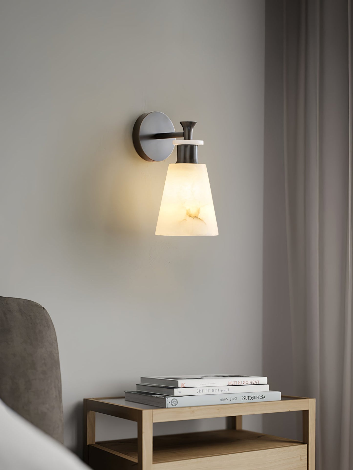 Alabaster Wall Sconce | Snow Alabaster & Brass | 12cm Diameter