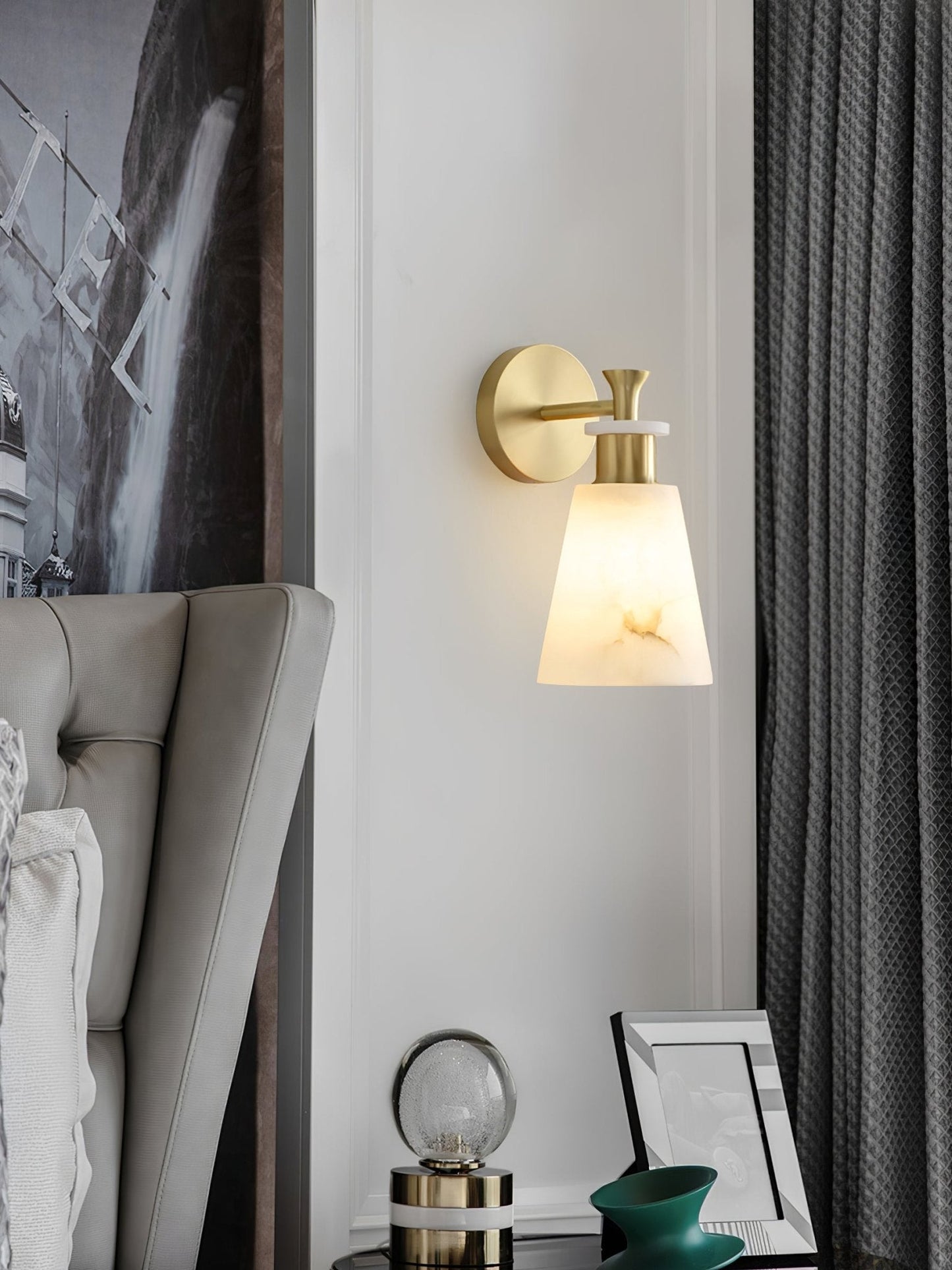 Alabaster Wall Sconce | Snow Alabaster & Brass | 12cm Diameter