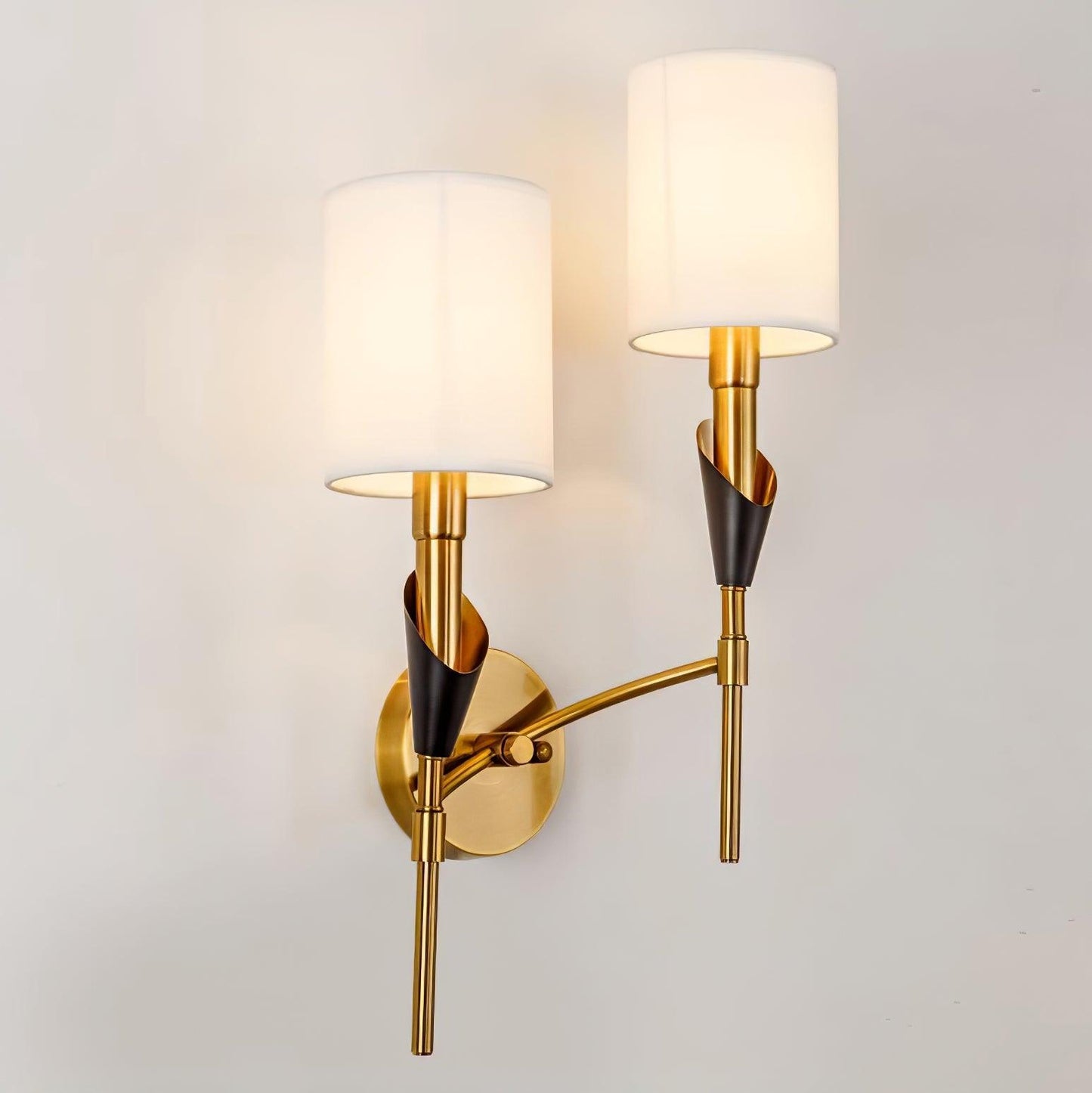 Tate Wall Lamp Set | Metal & Fabric | Gold & White