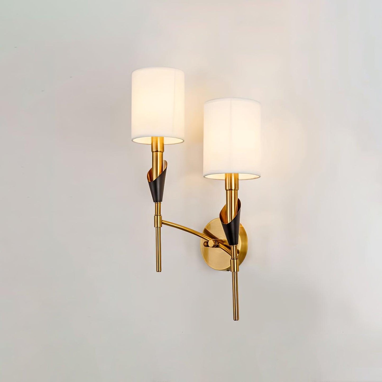 Tate Wall Lamp Set | Metal & Fabric | Gold & White